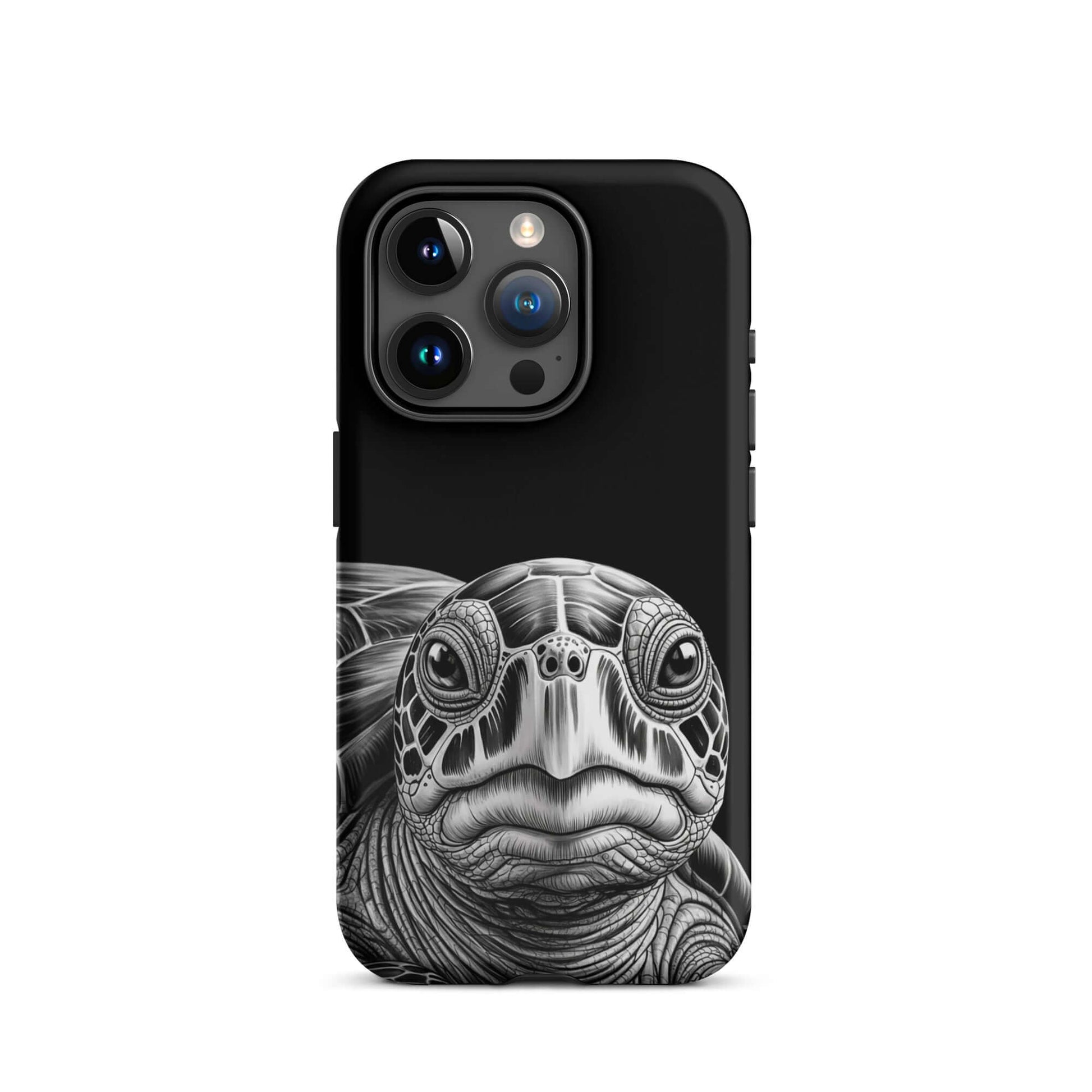 Phone Case featuring black-and-white ancient sea turtle art for iPhone, showcasing fine art protection and intricate design.