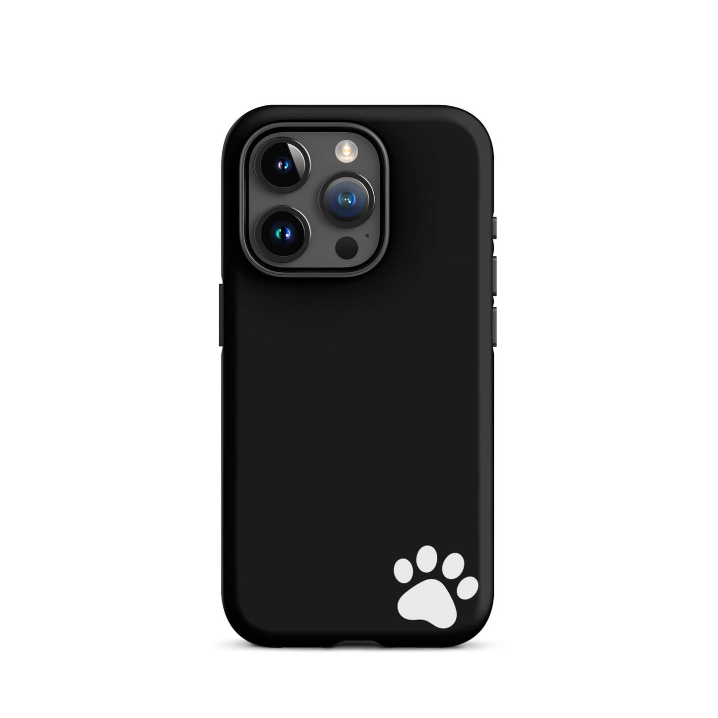 Phone Case for iPhone with white paw print design on sleek black minimalist tough case.