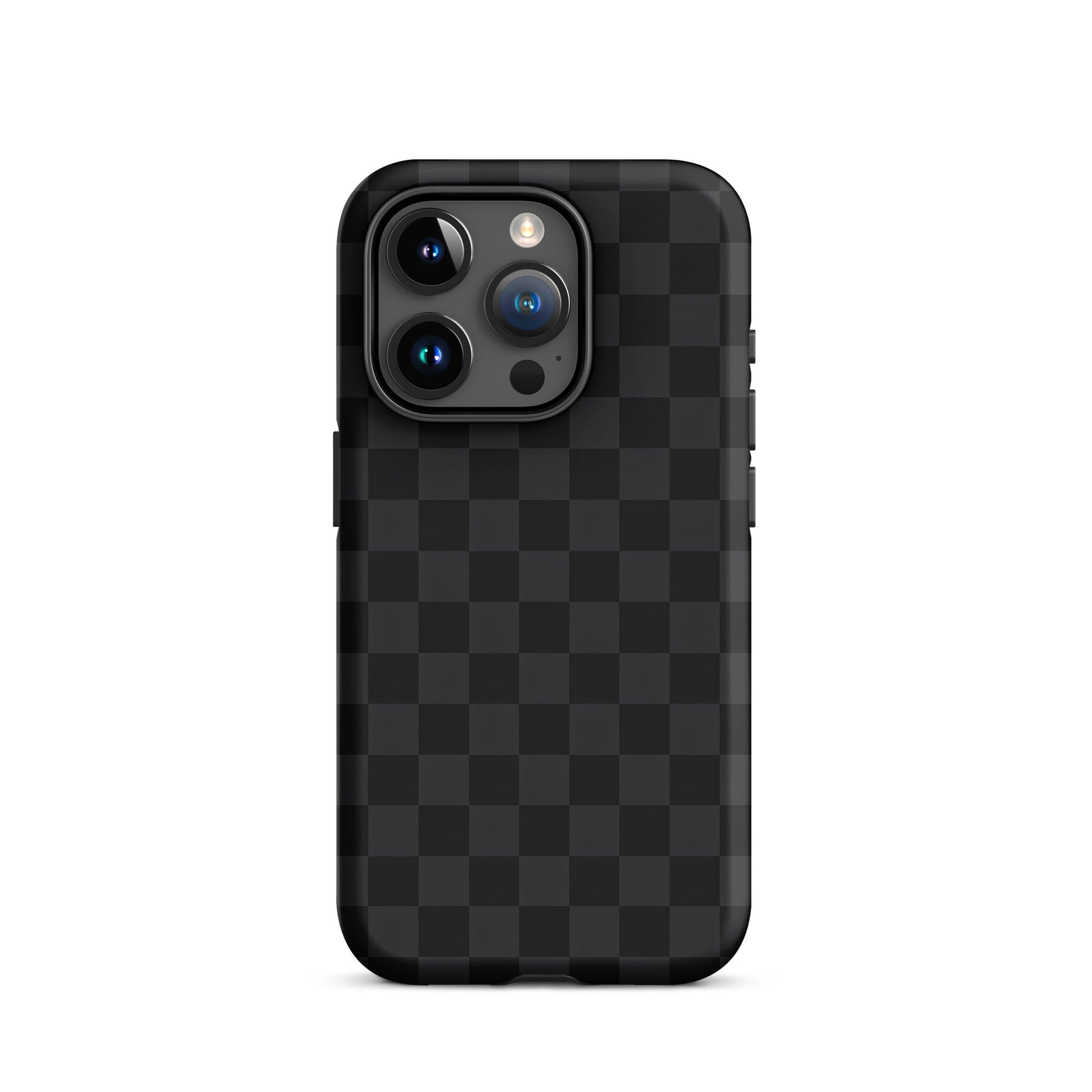 Phone Case in black and charcoal checkered design for iPhone, perfect for modern minimalists seeking sleek and stylish protection.