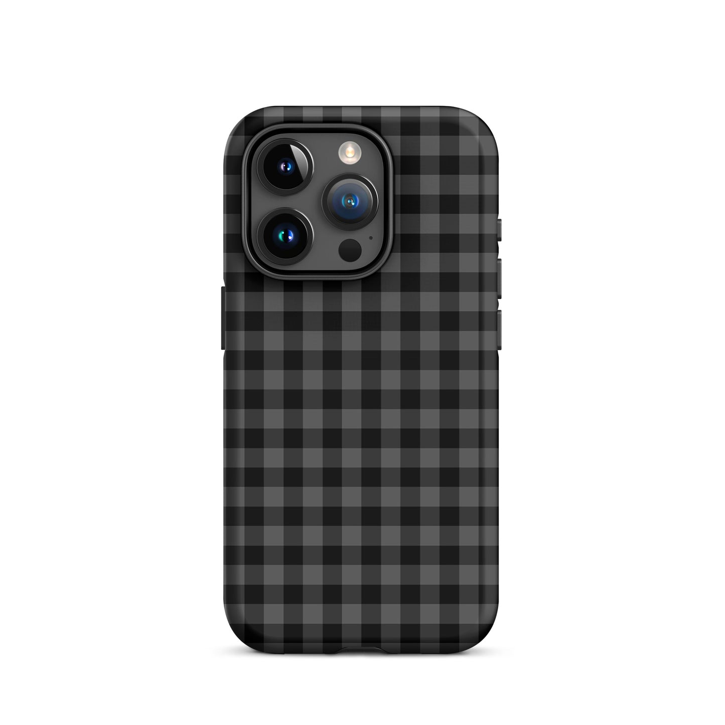 Phone Case for iPhone with black-and-charcoal gingham pattern, stylish and durable protection for modern aesthetics.