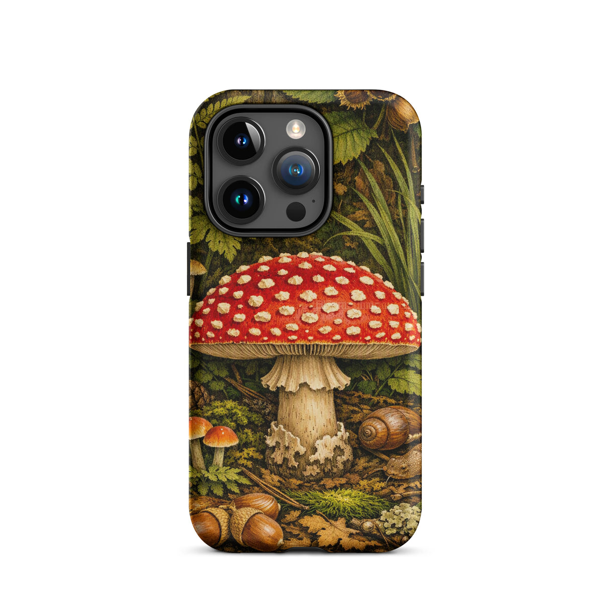 Phone Case with Amanita Muscaria Mushroom Design for iPhone in Forest Setting