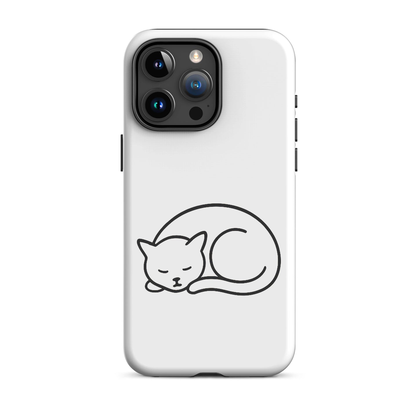 Phone case for iPhone featuring a minimalist curled-up cat design on a white background.