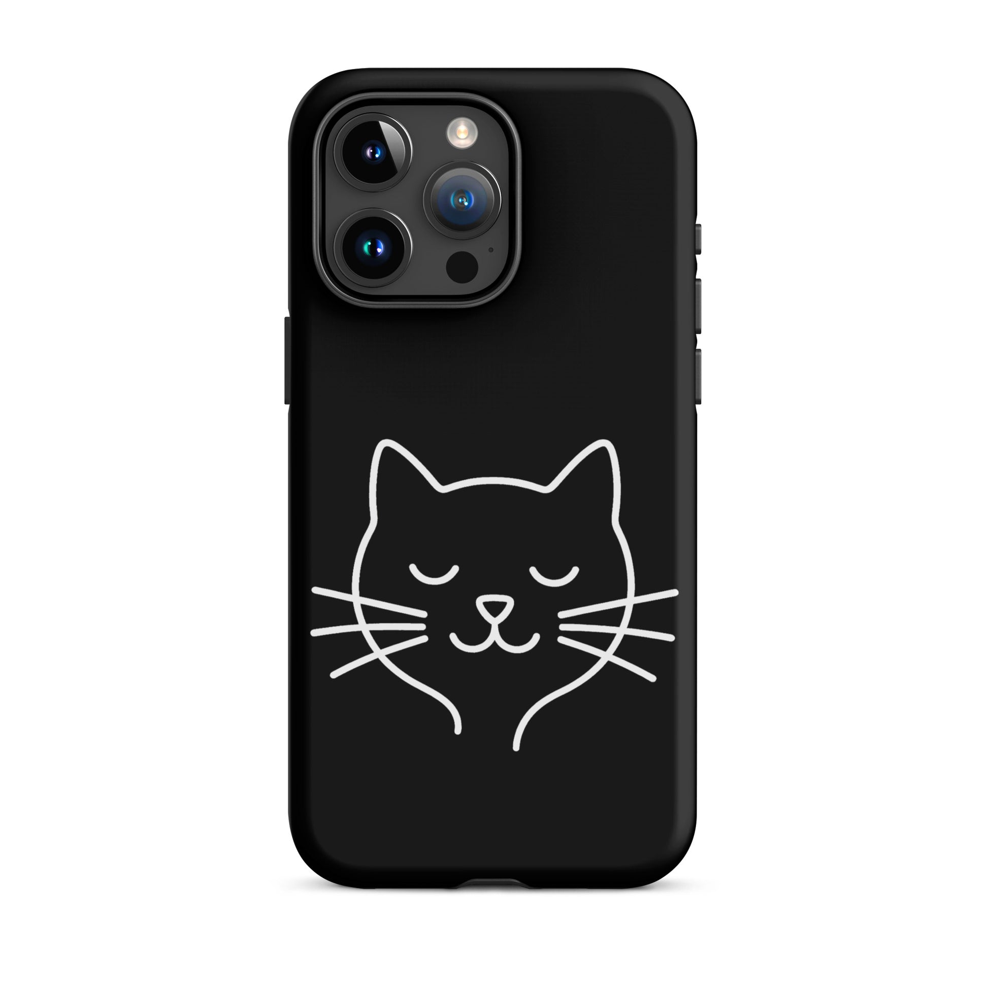 Phone Case for iPhone featuring cute minimalist cat line art design on a black background.