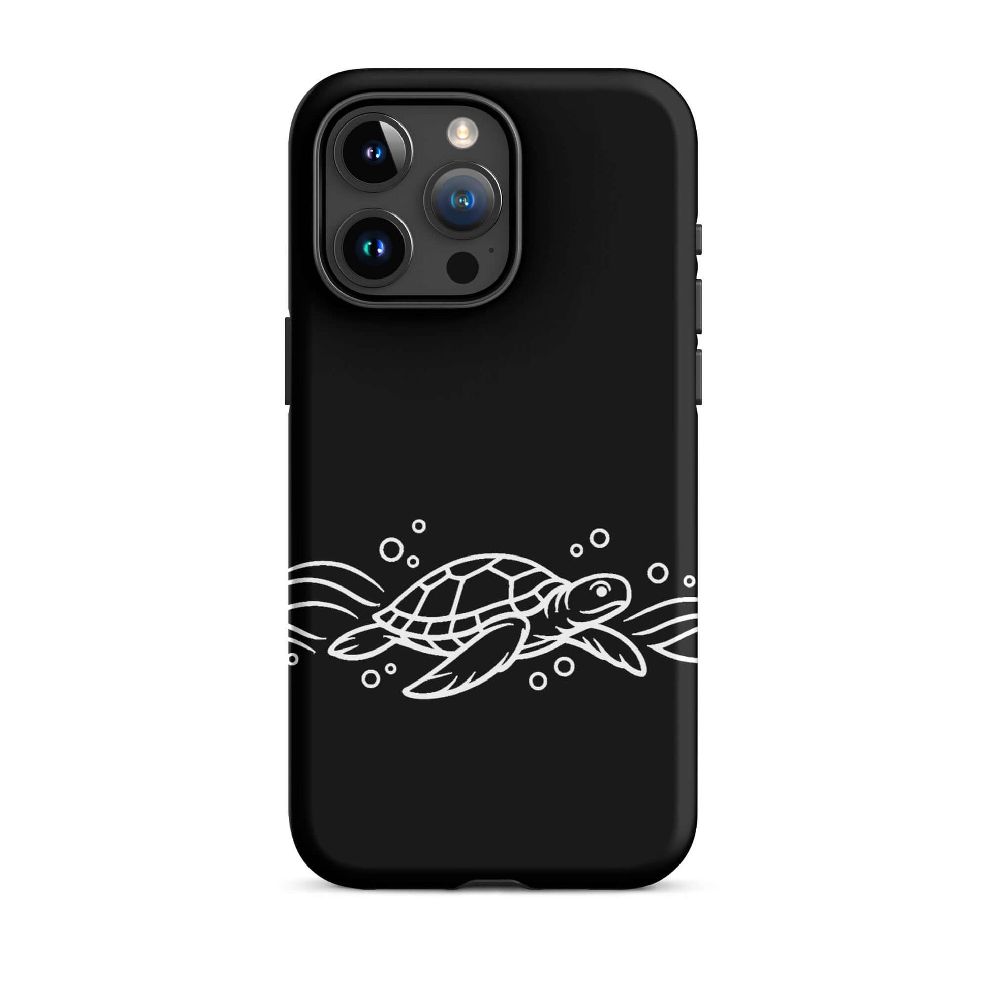 Phone Case for iPhone featuring a minimalist sea turtle design with abstract waves and bubbles.