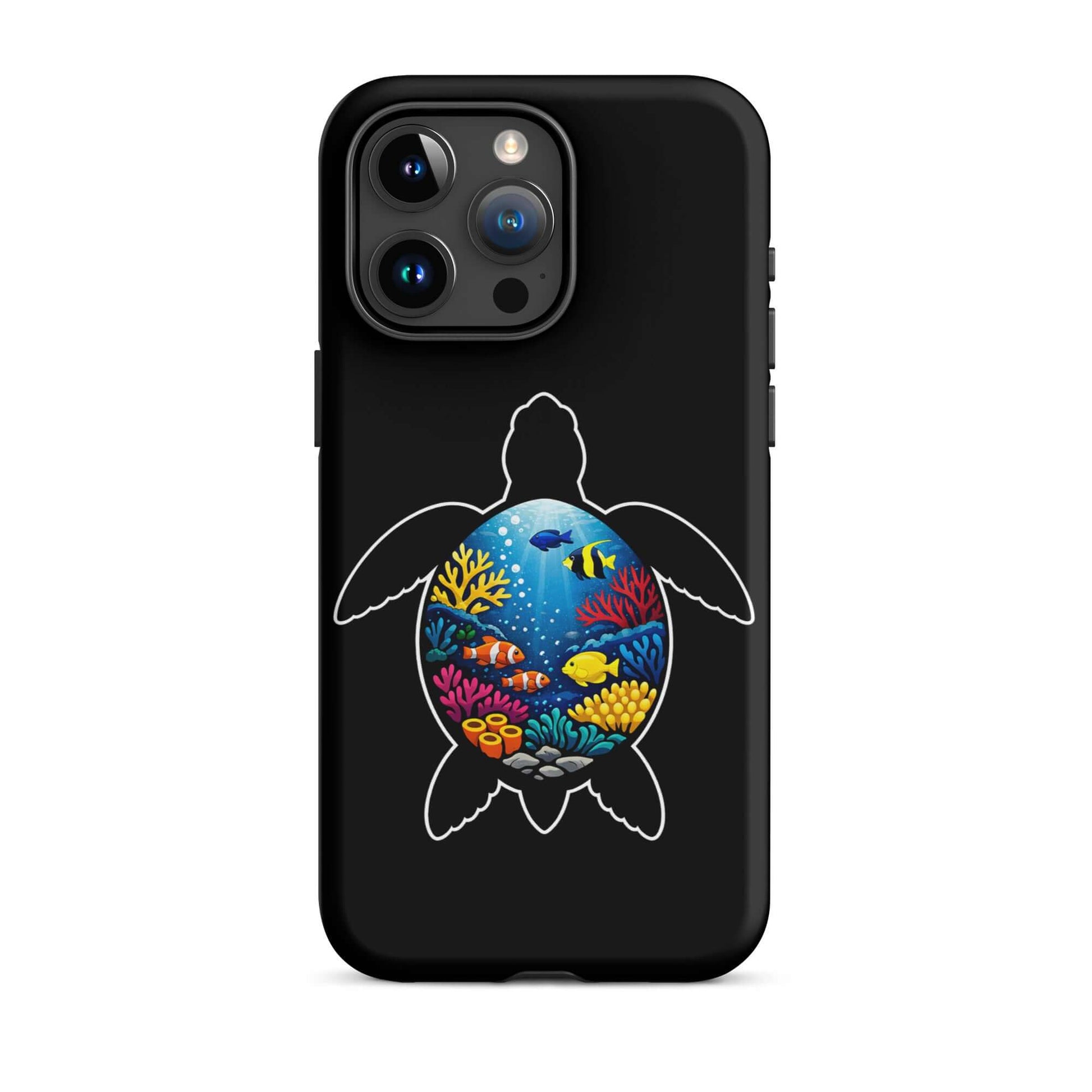 Phone Case for iPhone featuring vibrant sea turtle reef design with colorful marine life illustration.