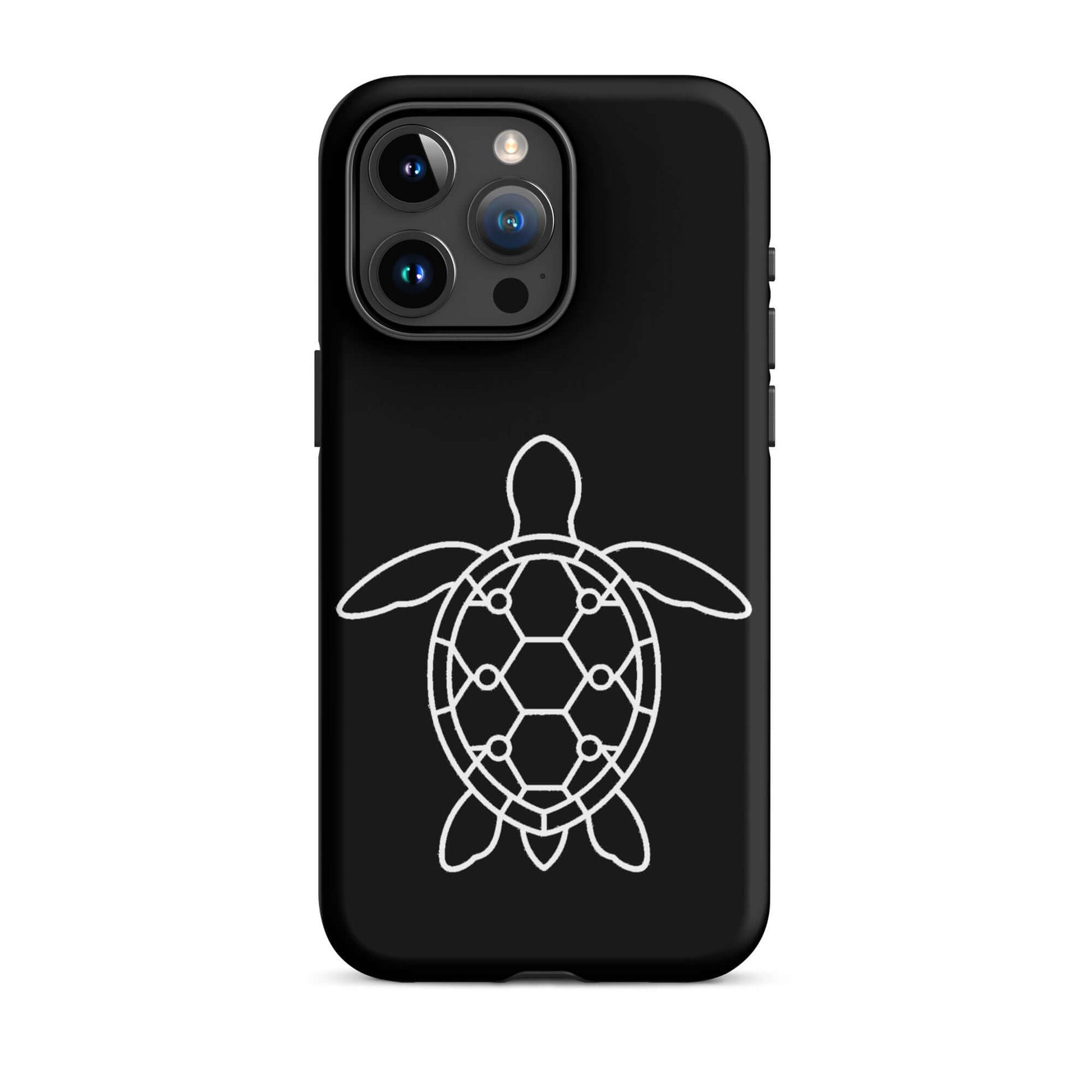 Phone case featuring a minimalist sea turtle silhouette and geometric shell pattern, perfect for stylish protection.