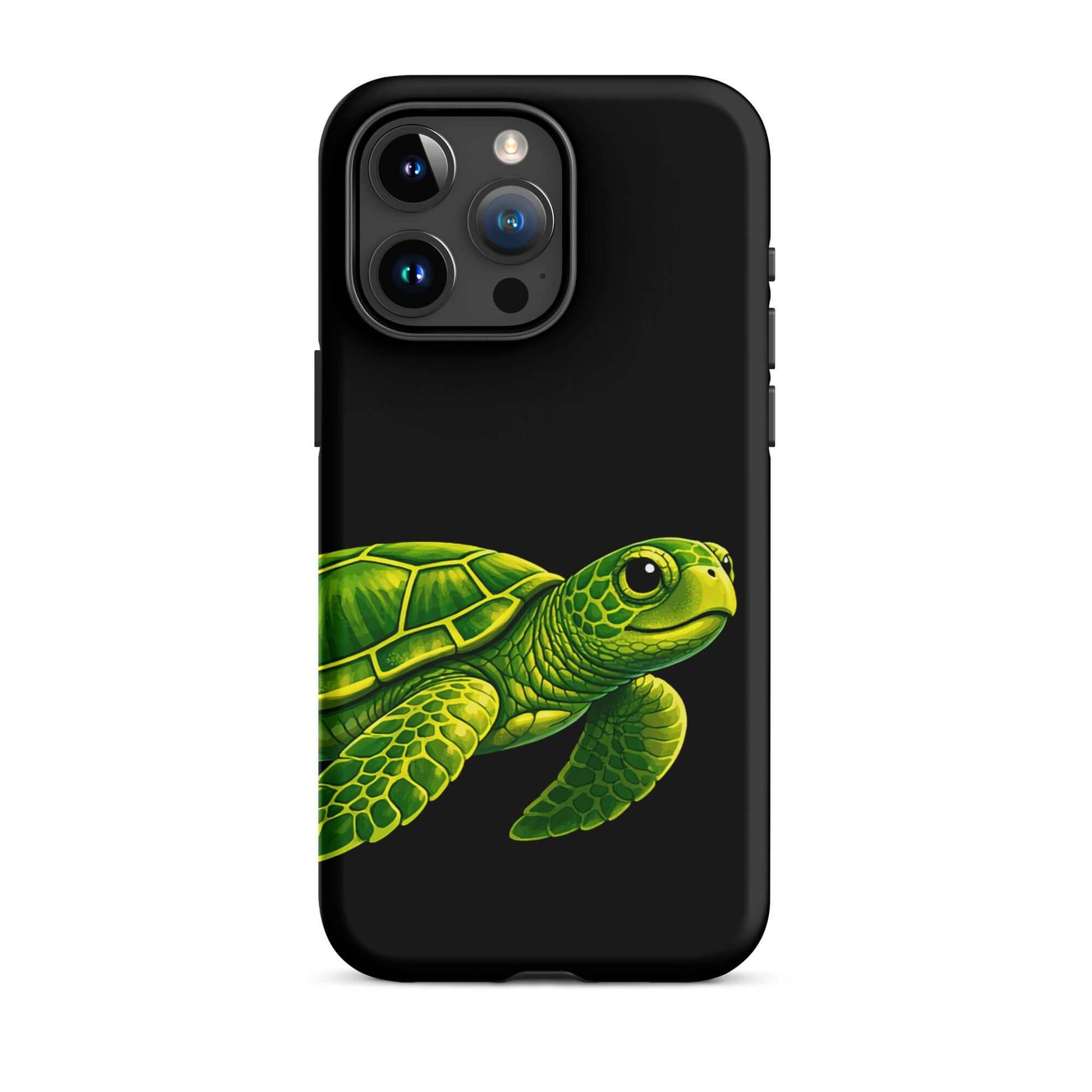 Phone Case for iPhone featuring a vibrant sea turtle design on a black background.