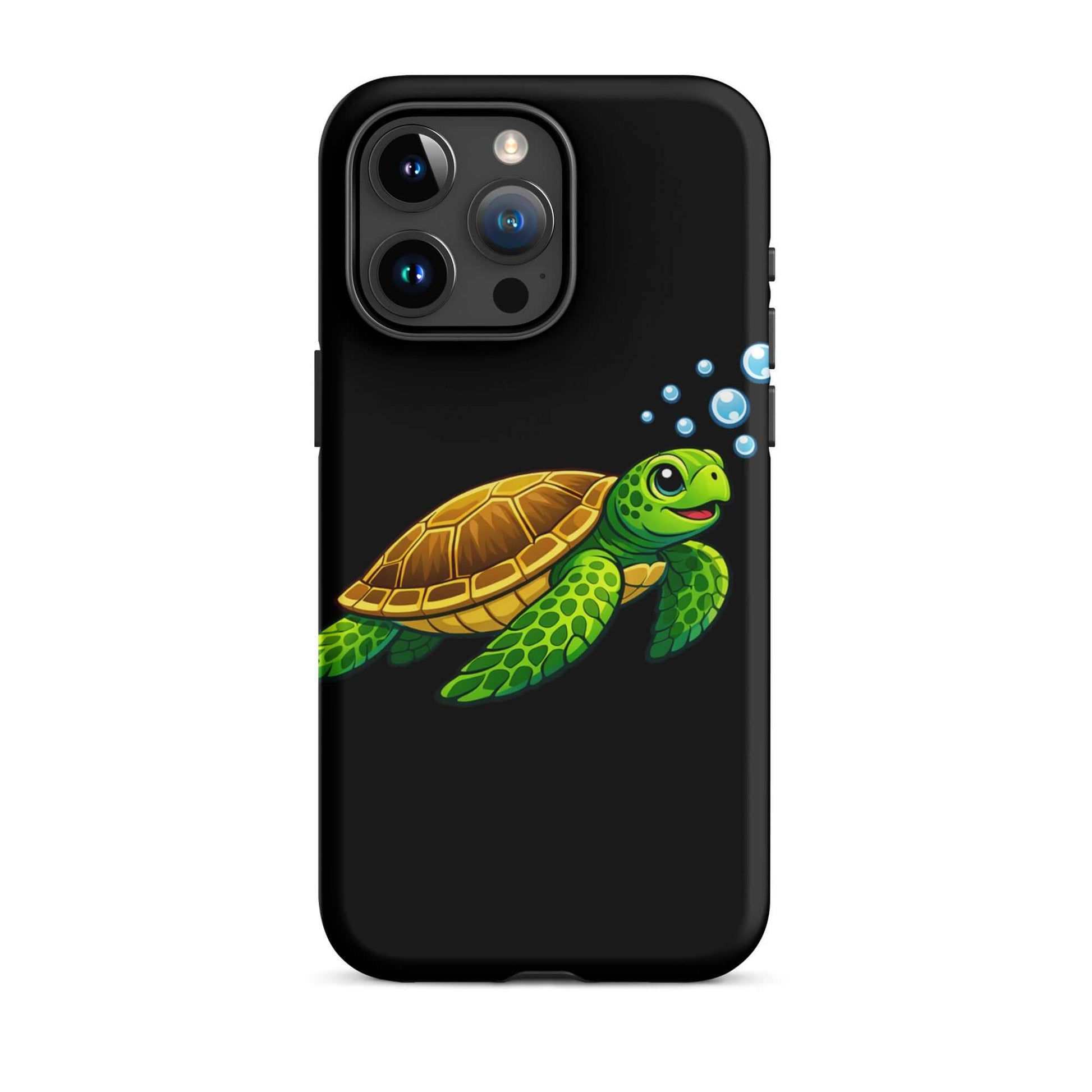 Phone Case featuring vibrant sea turtle artwork with bubbles, perfect for ocean lovers.
