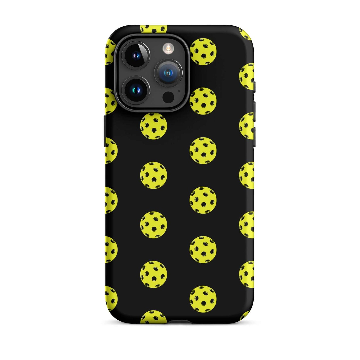 Phone Case featuring a playful pickleball pattern in yellow and black for a sporty style.
