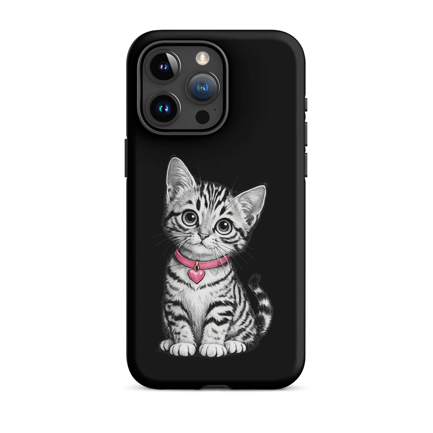 Phone Case for iPhone featuring pencil sketch kitten with pink heart collar, offering artful charm and premium protection.