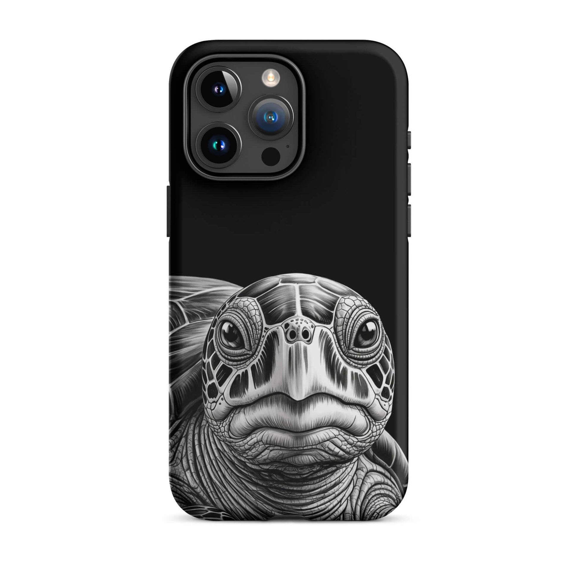 Phone Case for iPhone featuring ancient sea turtle art, showcasing a detailed black-and-white pencil sketch with turtle's soulful gaze.