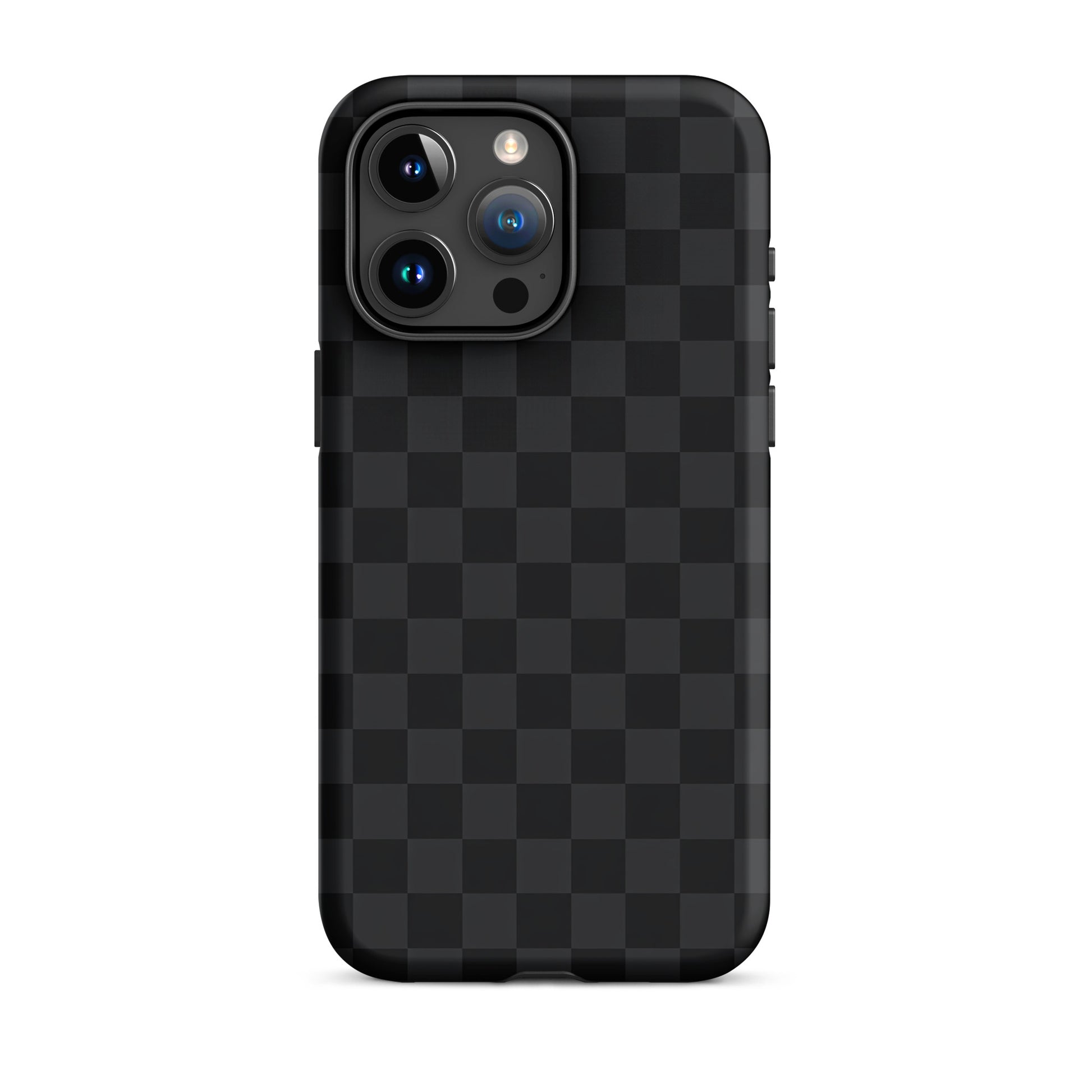 Phone Case for iPhone featuring sleek black and charcoal checkered design, perfect for modern minimalists seeking protection and style.