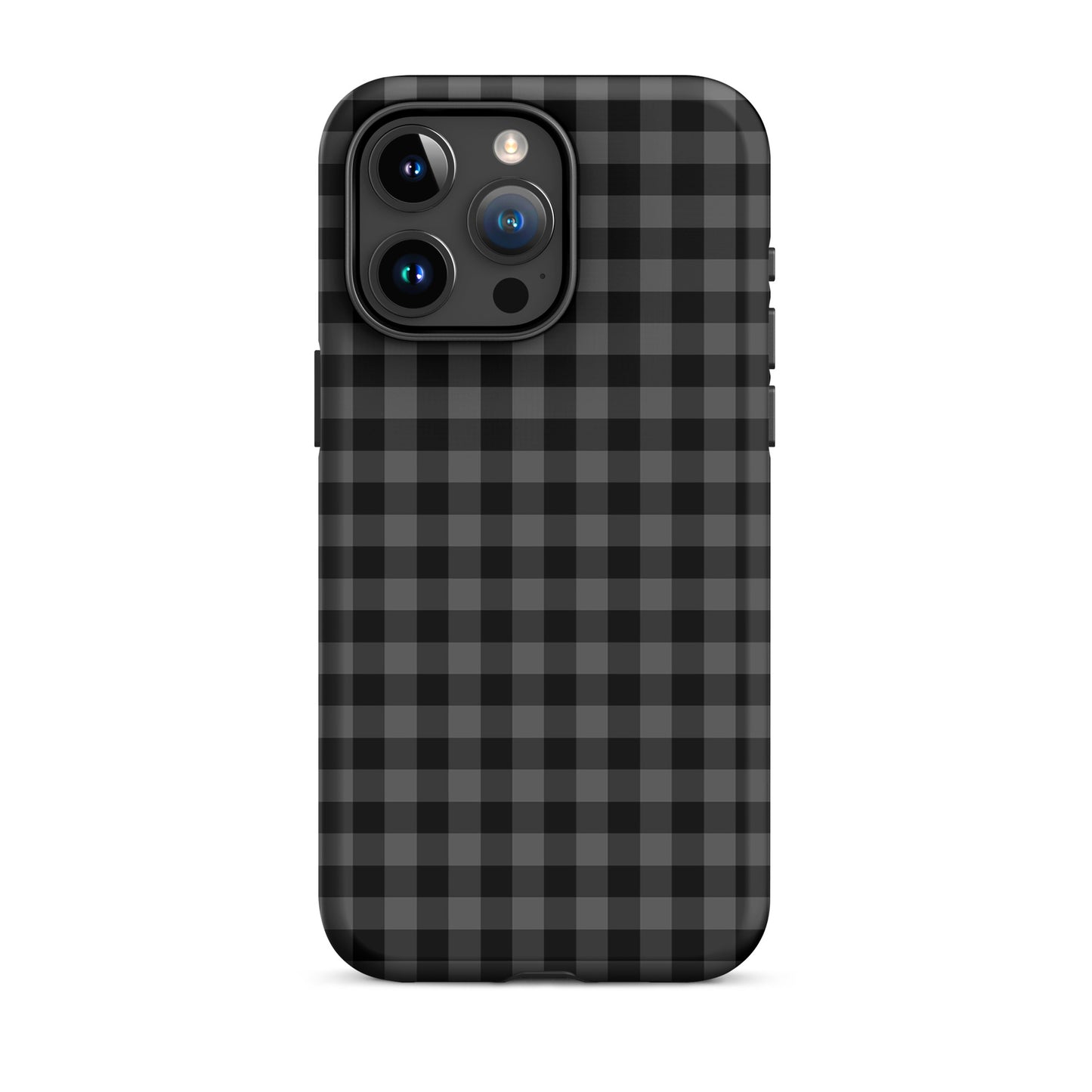 Phone Case for iPhone with black-and-charcoal gingham pattern offering modern style and protection.