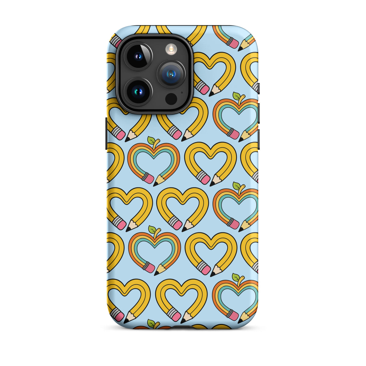 Phone Case with playful pencil-heart pattern, featuring a whimsical design ideal for back-to-school charm on an iPhone case.