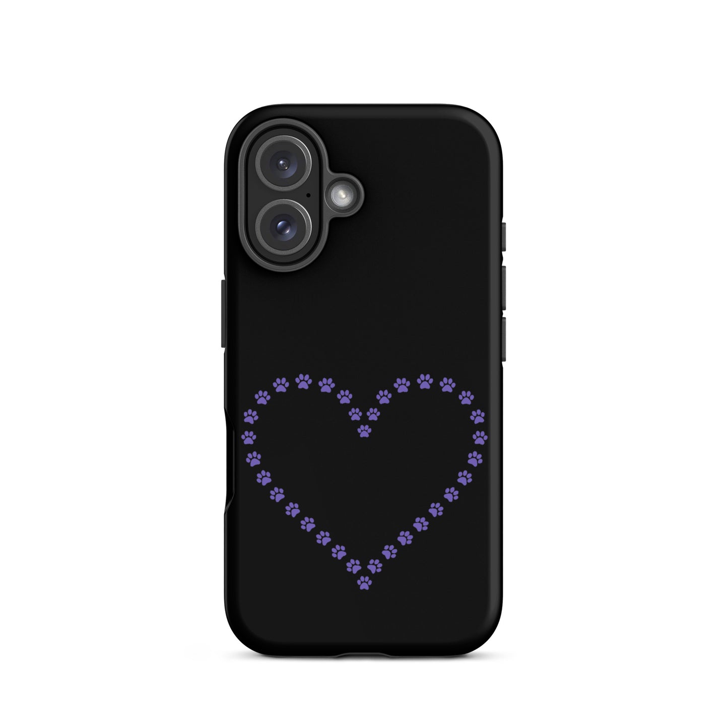 Phone Case featuring a cute paw print heart design for pet lovers on a black background.