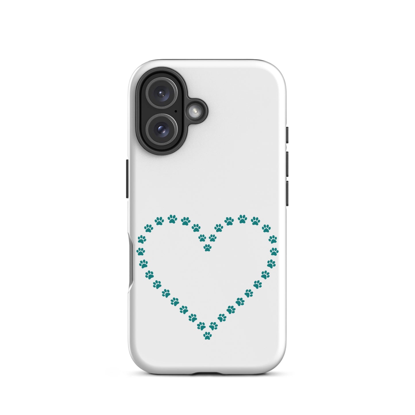 Phone Case for iPhone featuring a cute heart design made of turquoise paw prints for pet lovers.