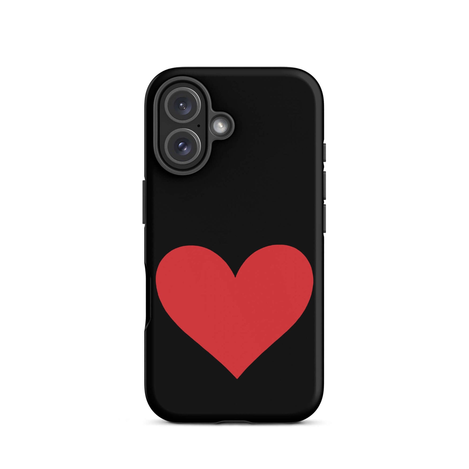 Phone Case for iPhone featuring a bold red heart design on a black background.