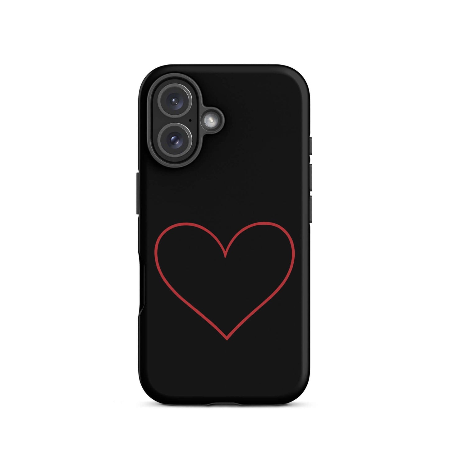 Phone Case for iPhone featuring a minimalist crimson heart design on a sleek black background.