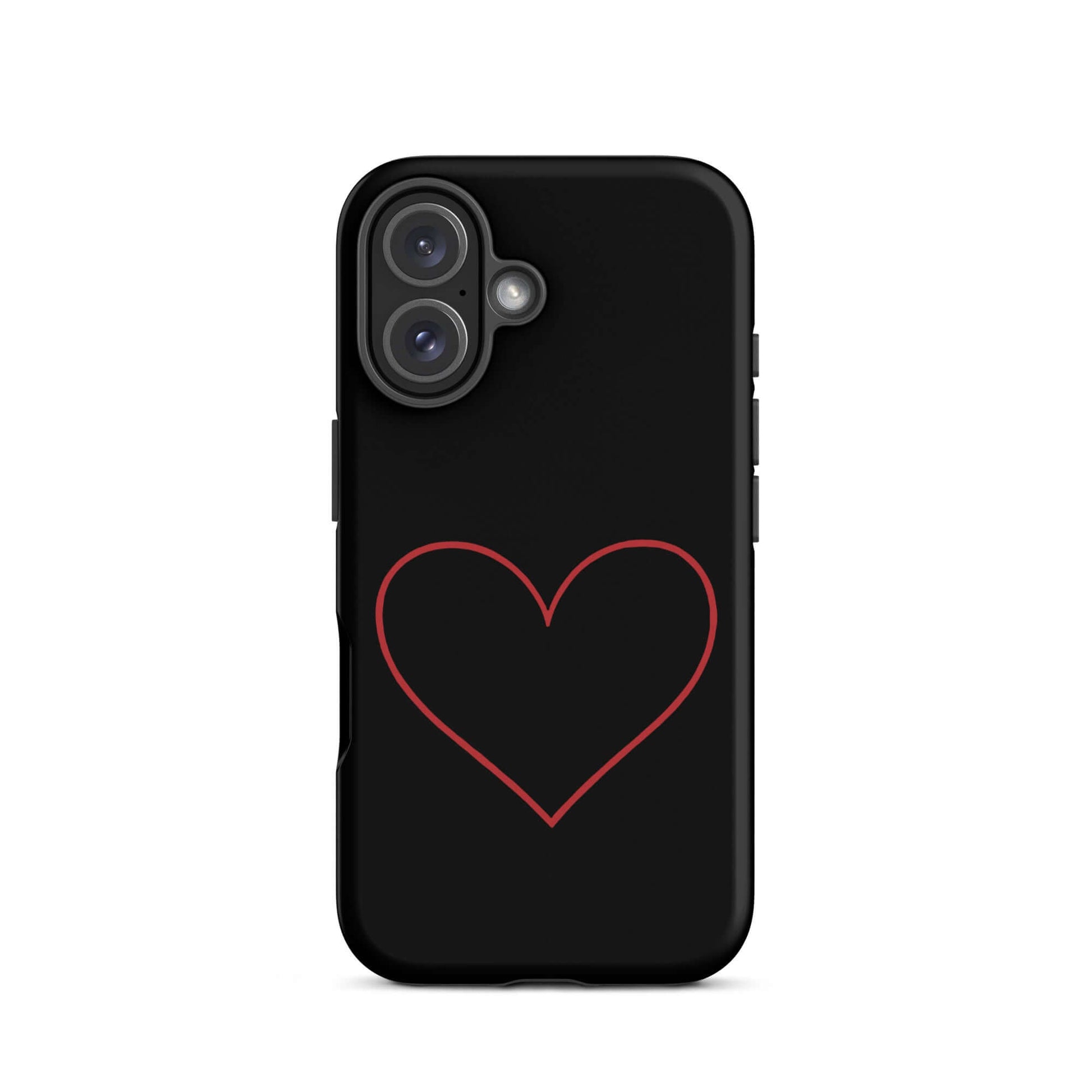 Phone Case for iPhone featuring a minimalist crimson heart design on a sleek black background.