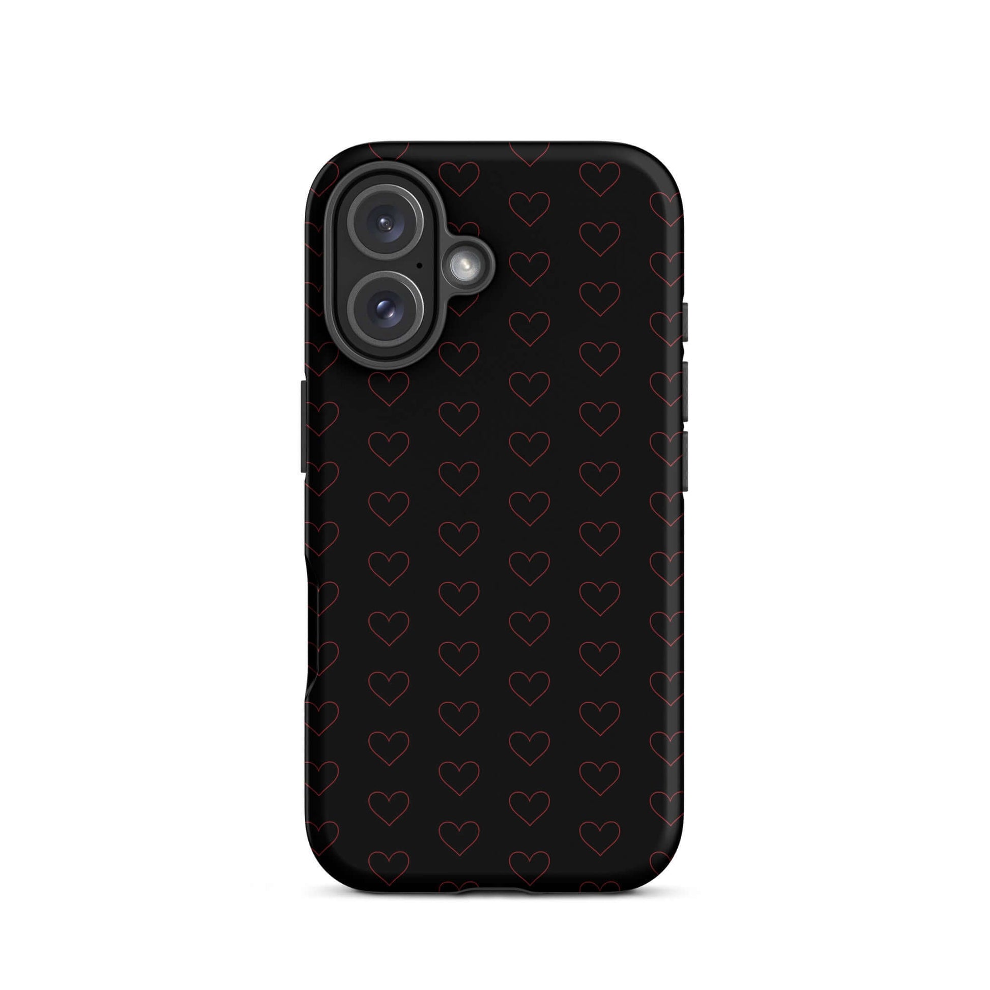 Phone Case for iPhone featuring a stylish crimson heart pattern on a sleek black background.