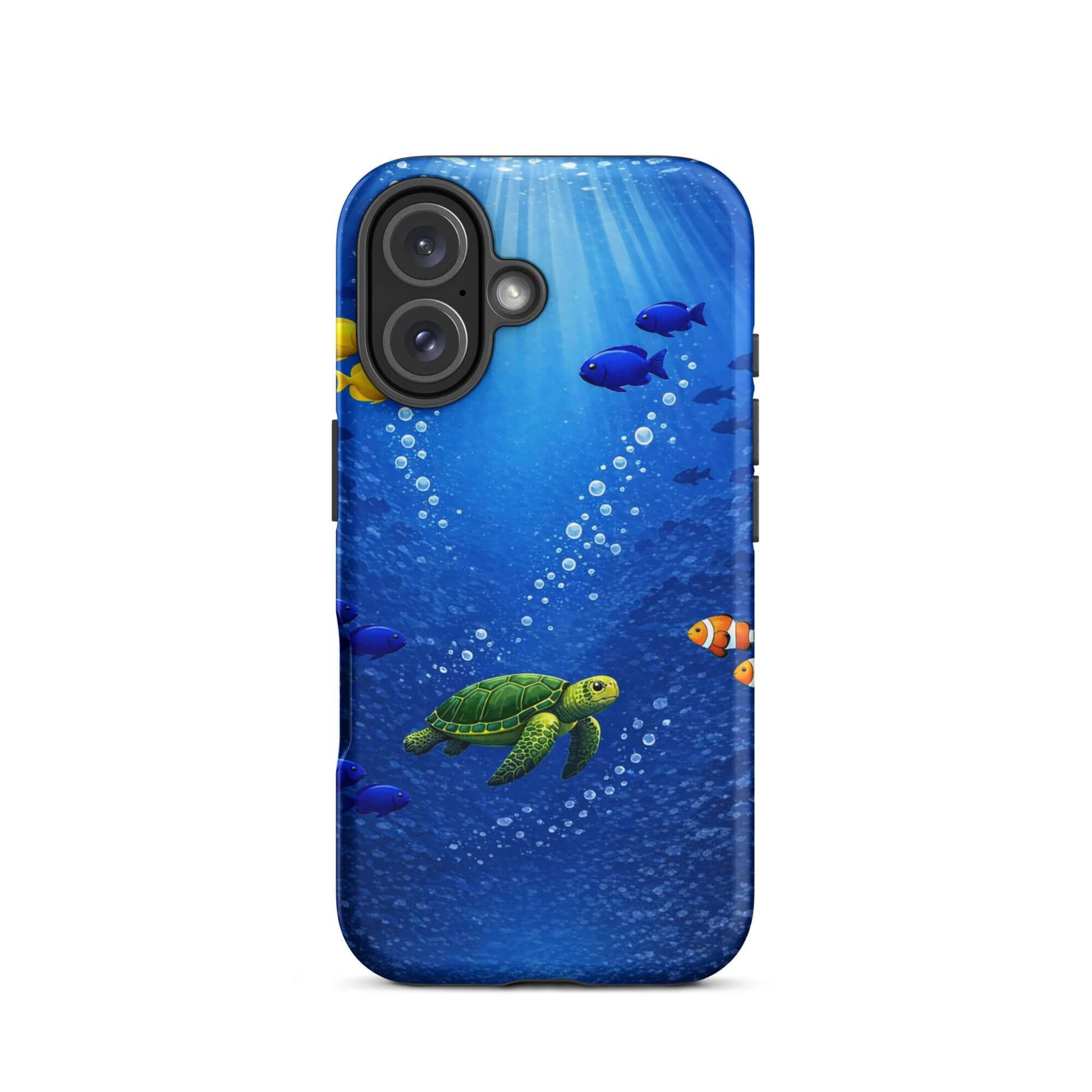 Phone Case featuring a sea turtle design with colorful fish in the deep blue ocean.