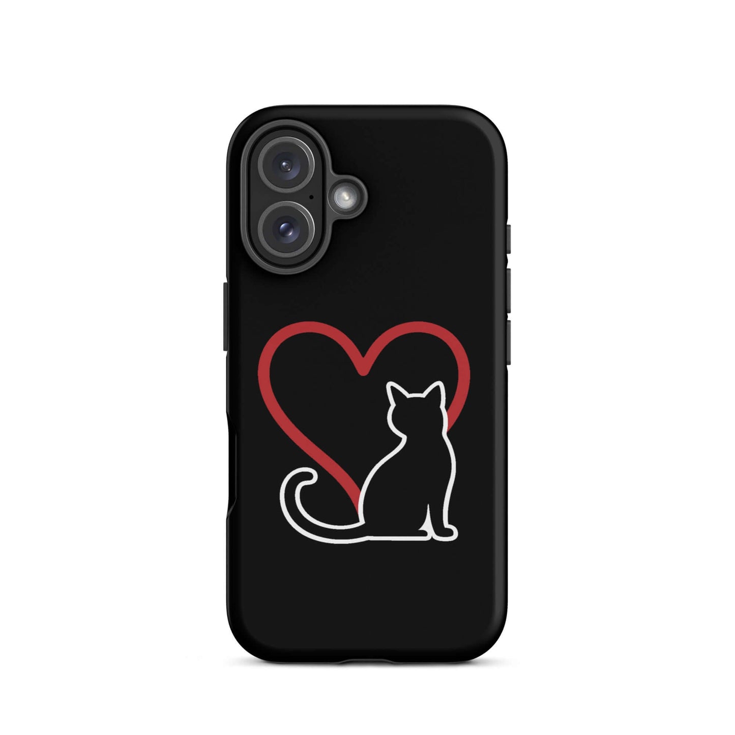 Phone Case for iPhone featuring a black cat silhouette and a red heart design, perfect for cat lovers.