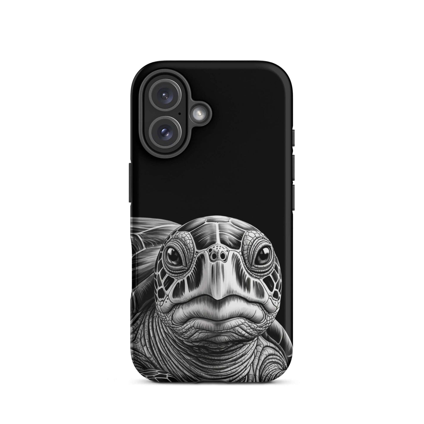 Phone Case with ancient sea turtle art for iPhone, featuring realistic turtle sketch in black-and-white. Luxurious and protective design.