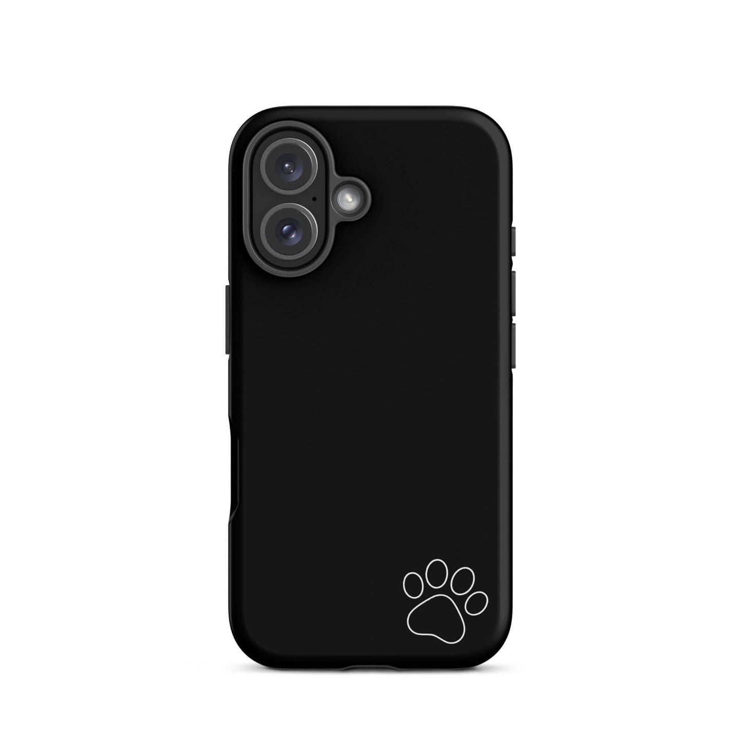 Phone Case for iPhone with black minimalist design featuring a white paw print, perfect for pet lovers and a sleek, stylish look.