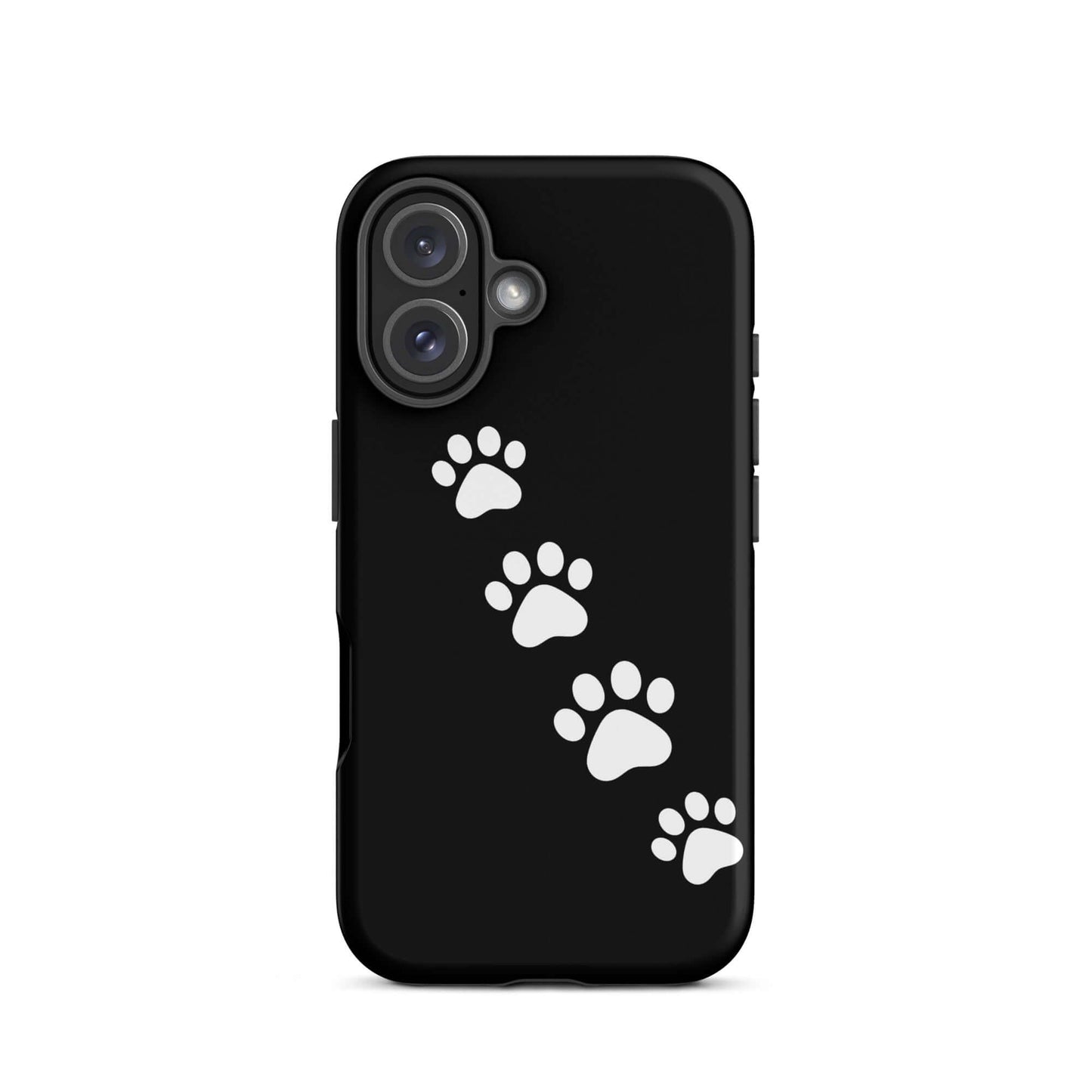 Phone case with white paw prints on black background for pet lovers