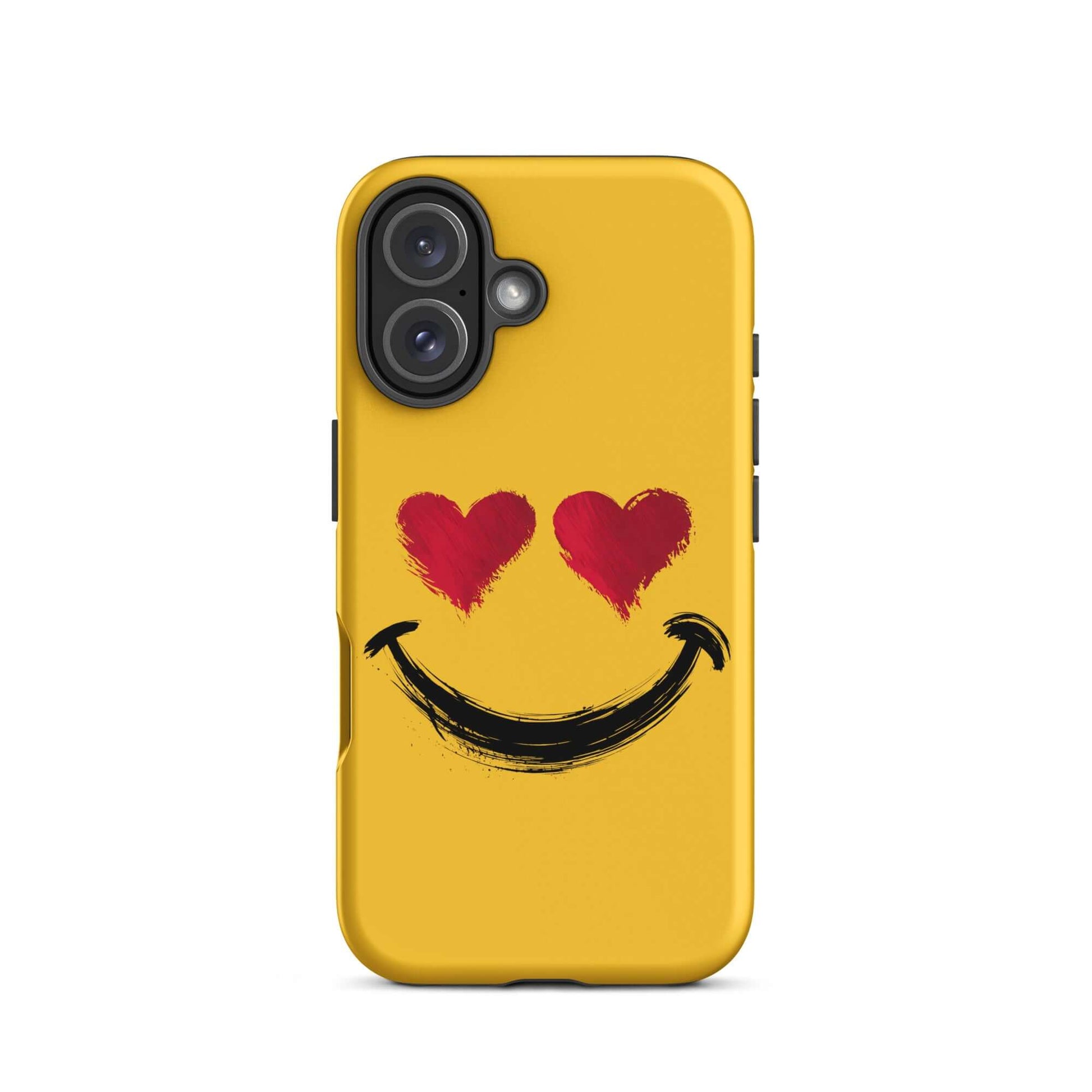 Phone Case for iPhone with heart-eyes smiley design on yellow background