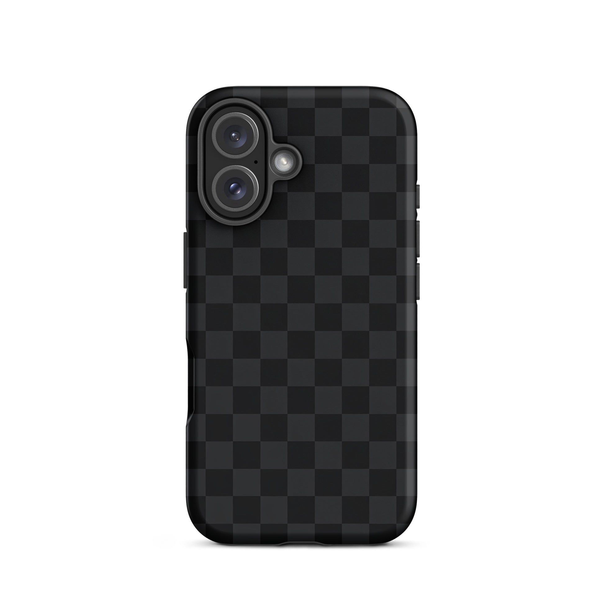 Phone Case for iPhone with black and charcoal checkered design, modern minimalist style, protective and sleek.