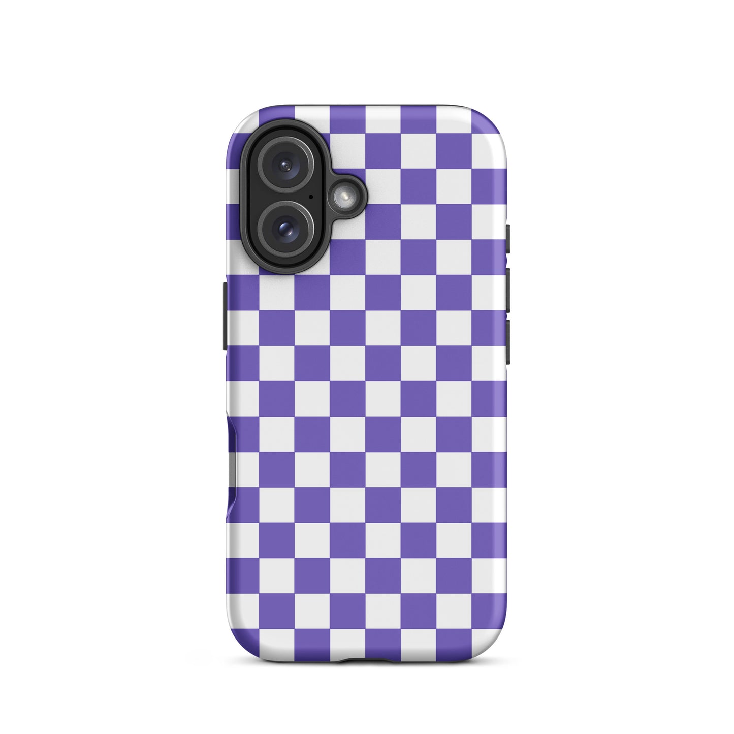 Phone Case for iPhone with purple and white checkered design, adding a fun and stylish look to your device.