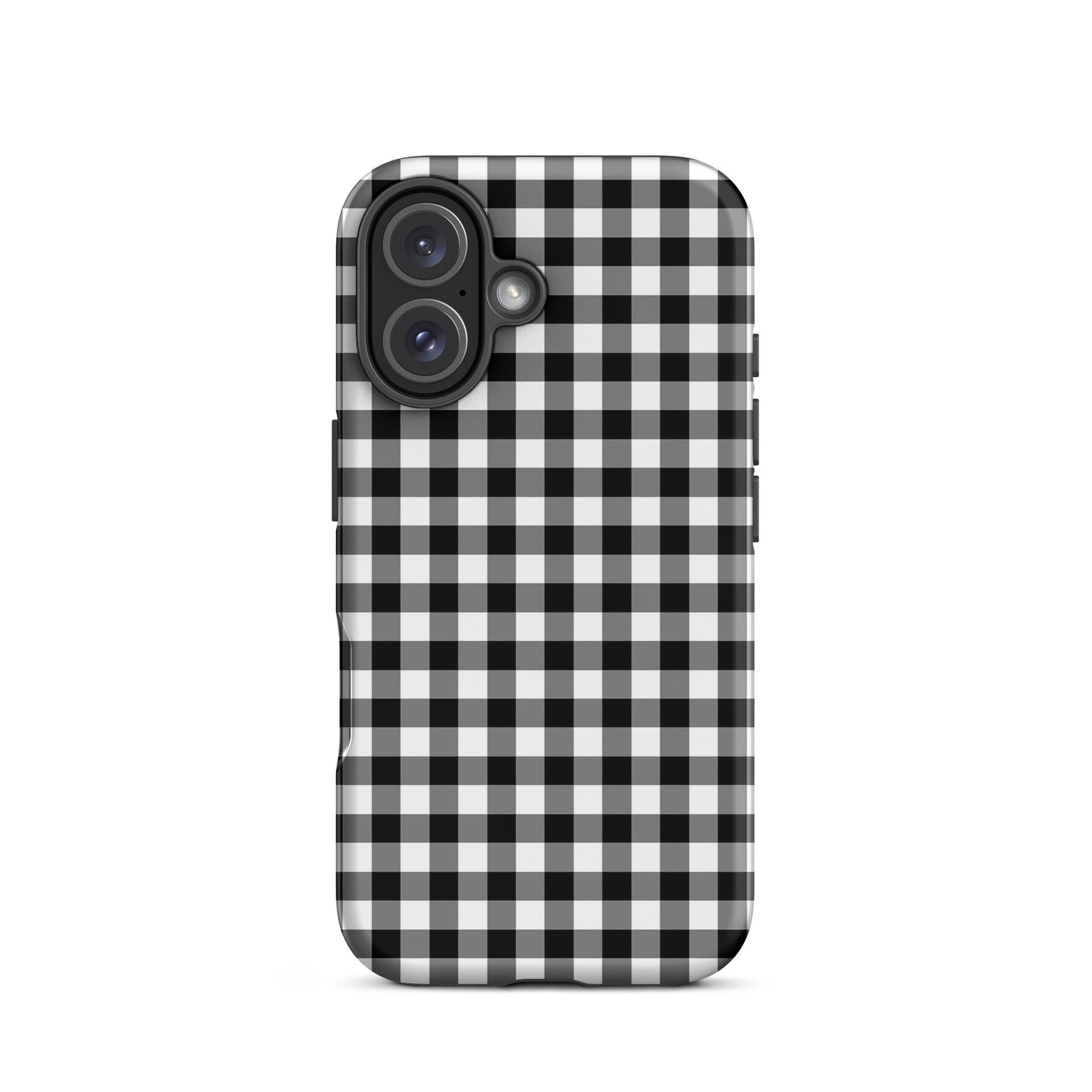 Phone Case in black-and-white gingham pattern for iPhone, offering chic style and durable protection in a charming design.
