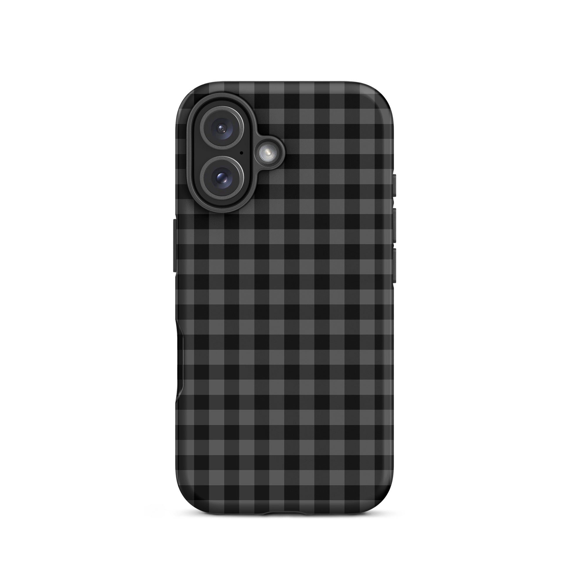 Phone Case in black and charcoal gingham pattern for iPhone, modern style meets protection, chic accessory with durable design.