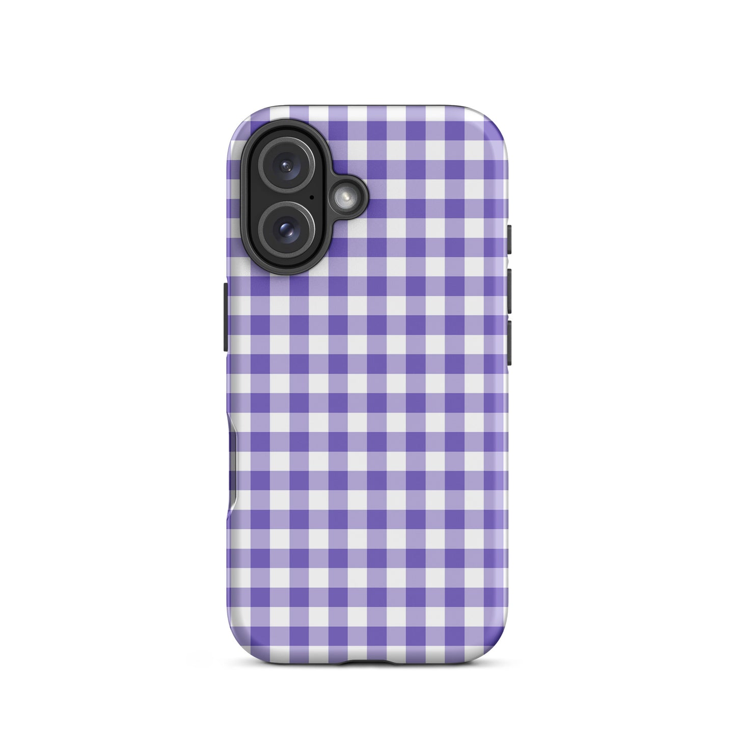 Phone Case for iPhone with purple gingham pattern, offering style and protection.