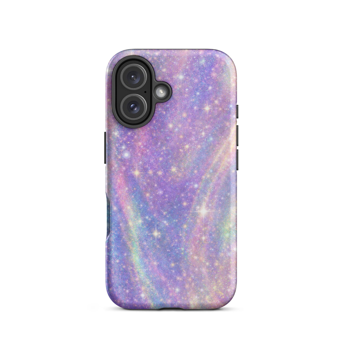 Phone Case for iPhone with cosmic dream swirl design in pastel purples, pinks, blues, and golden sparkles resembling a galaxy.