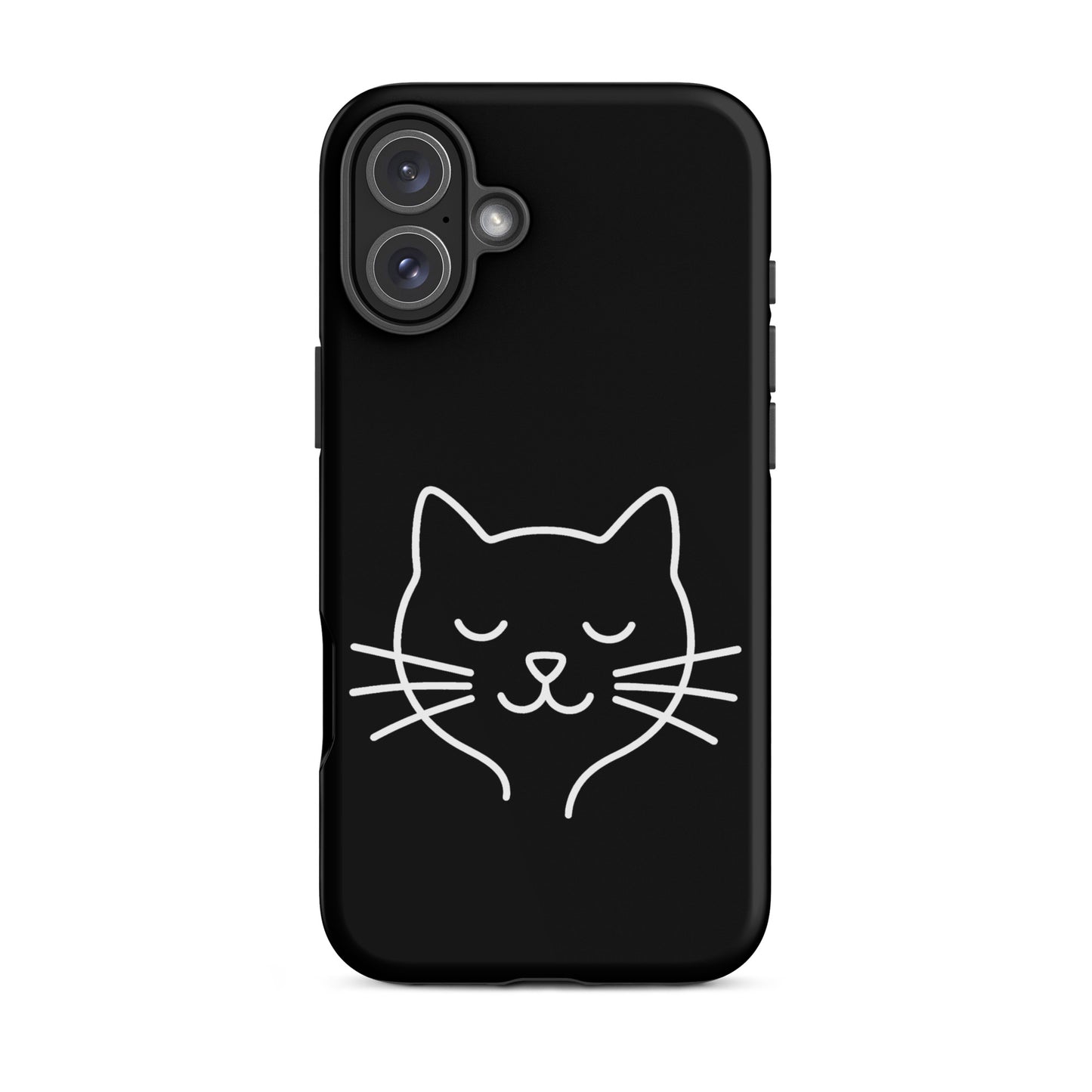 Phone Case for iPhone featuring cute minimalist cat line art design on a black background.