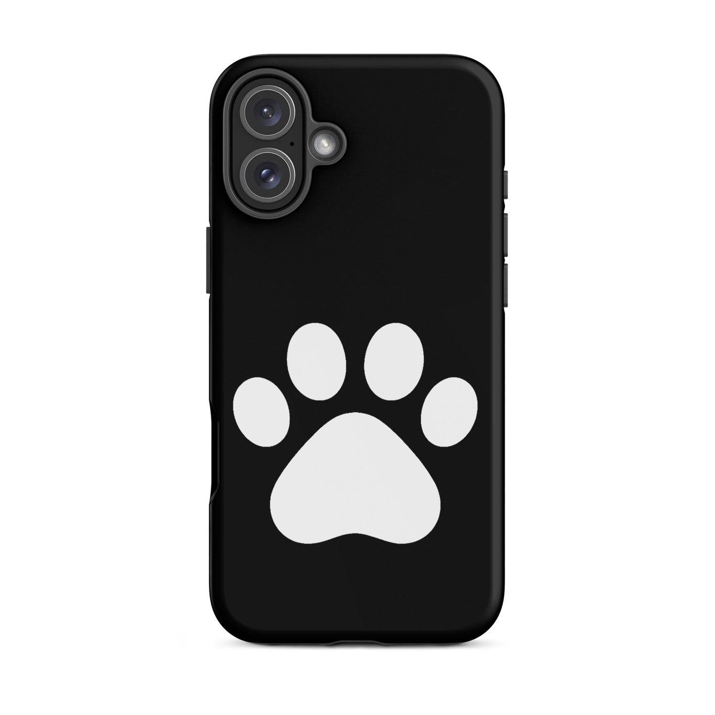 Phone Case for iPhone featuring a minimalist black design with a white paw print, ideal for pet lovers.