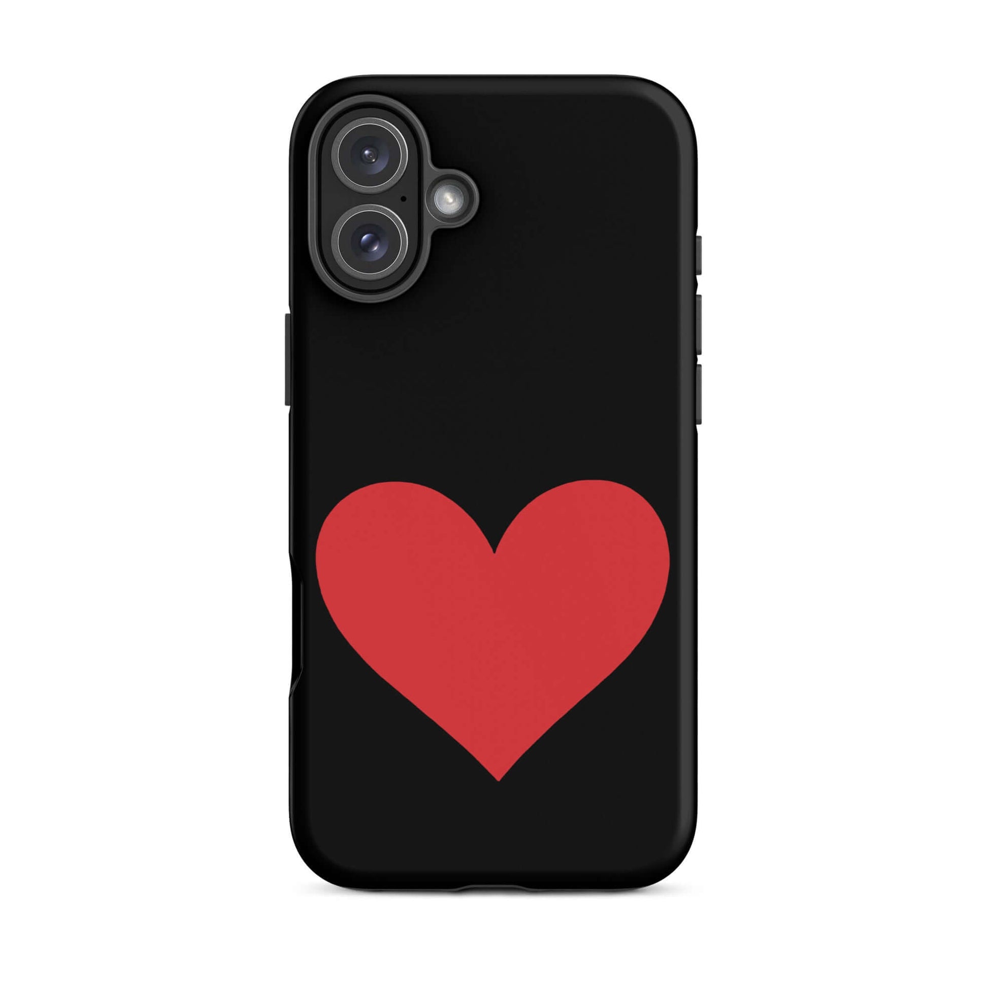 Phone Case for iPhone featuring a bold red heart design on a black background.
