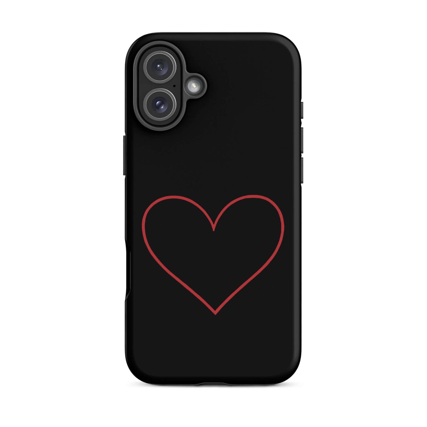 Phone Case for iPhone featuring minimalist crimson heart design on sleek black background.