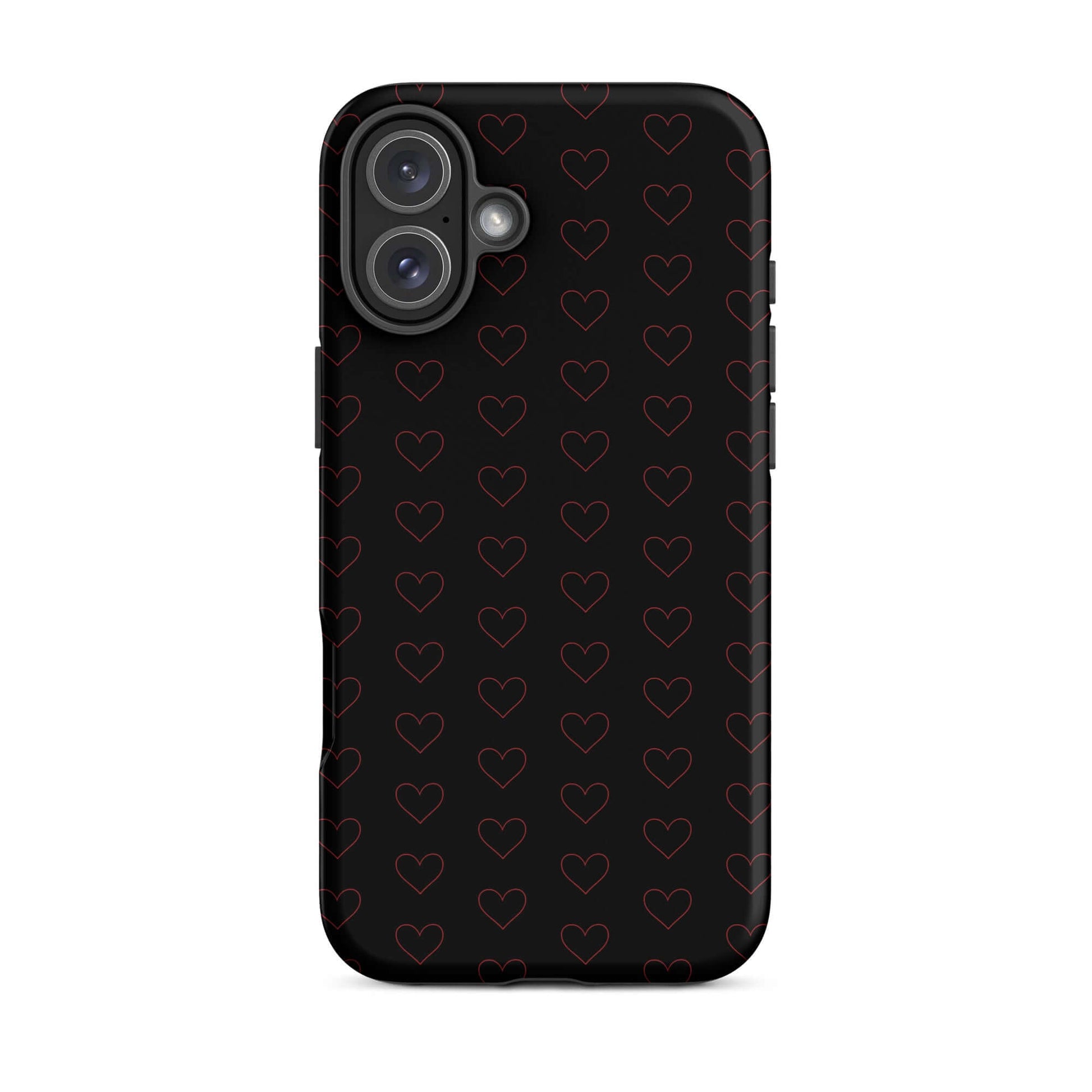 Phone Case for iPhone featuring a luxe crimson heart pattern on a sleek black background.