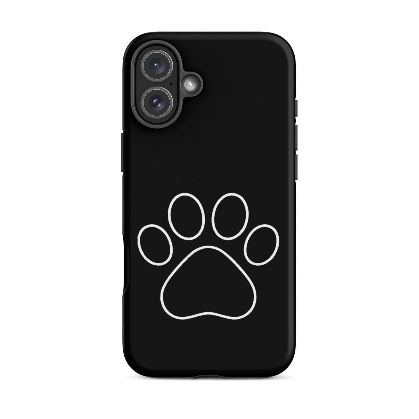 Phone Case for iPhone featuring a minimalist white paw print design on a black background.
