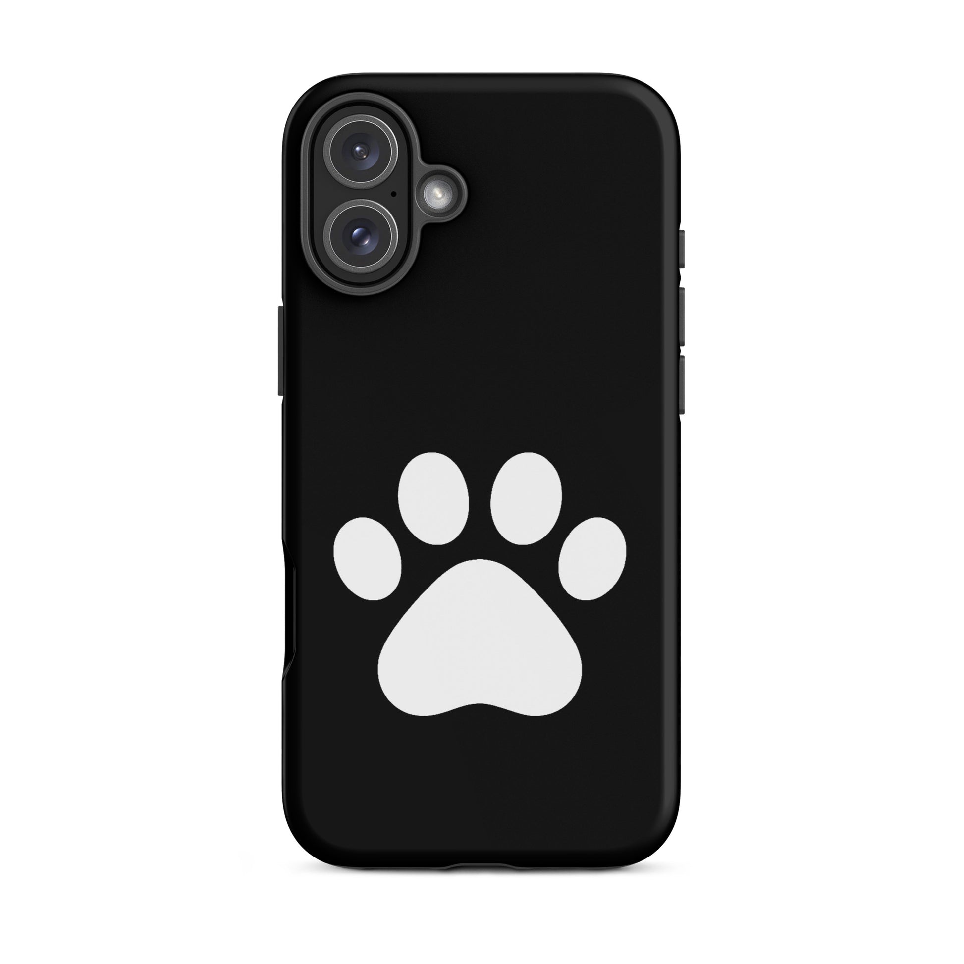 Phone Case for iPhone featuring a minimalist white paw print design on a black background, perfect for pet lovers.