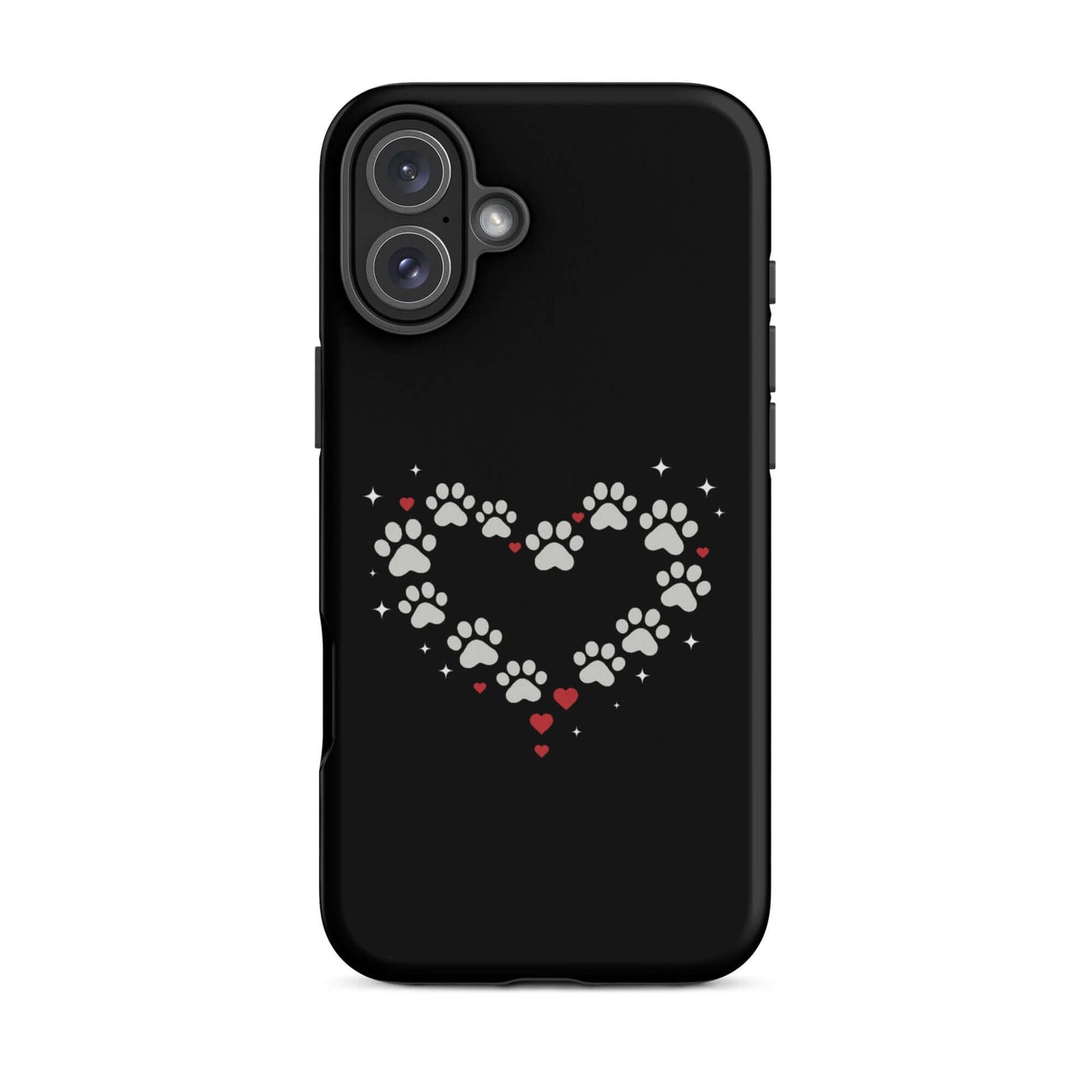 Phone Case featuring a paw-print heart design on a black background for stylish pet lovers.
