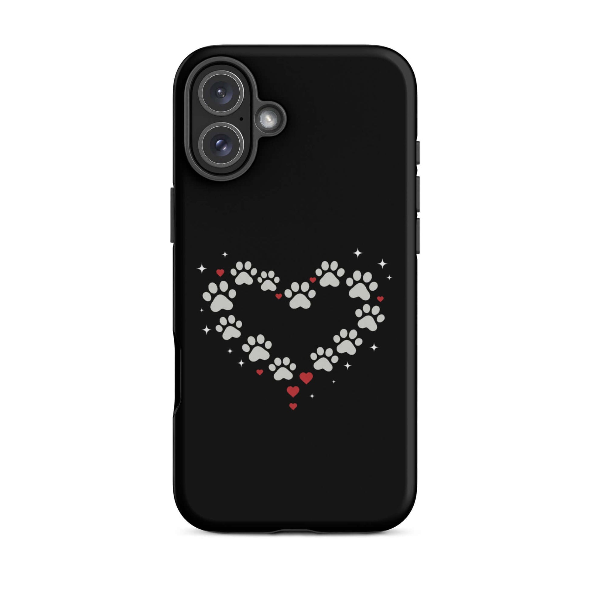 Phone Case featuring a paw-print heart design on a black background for stylish pet lovers.