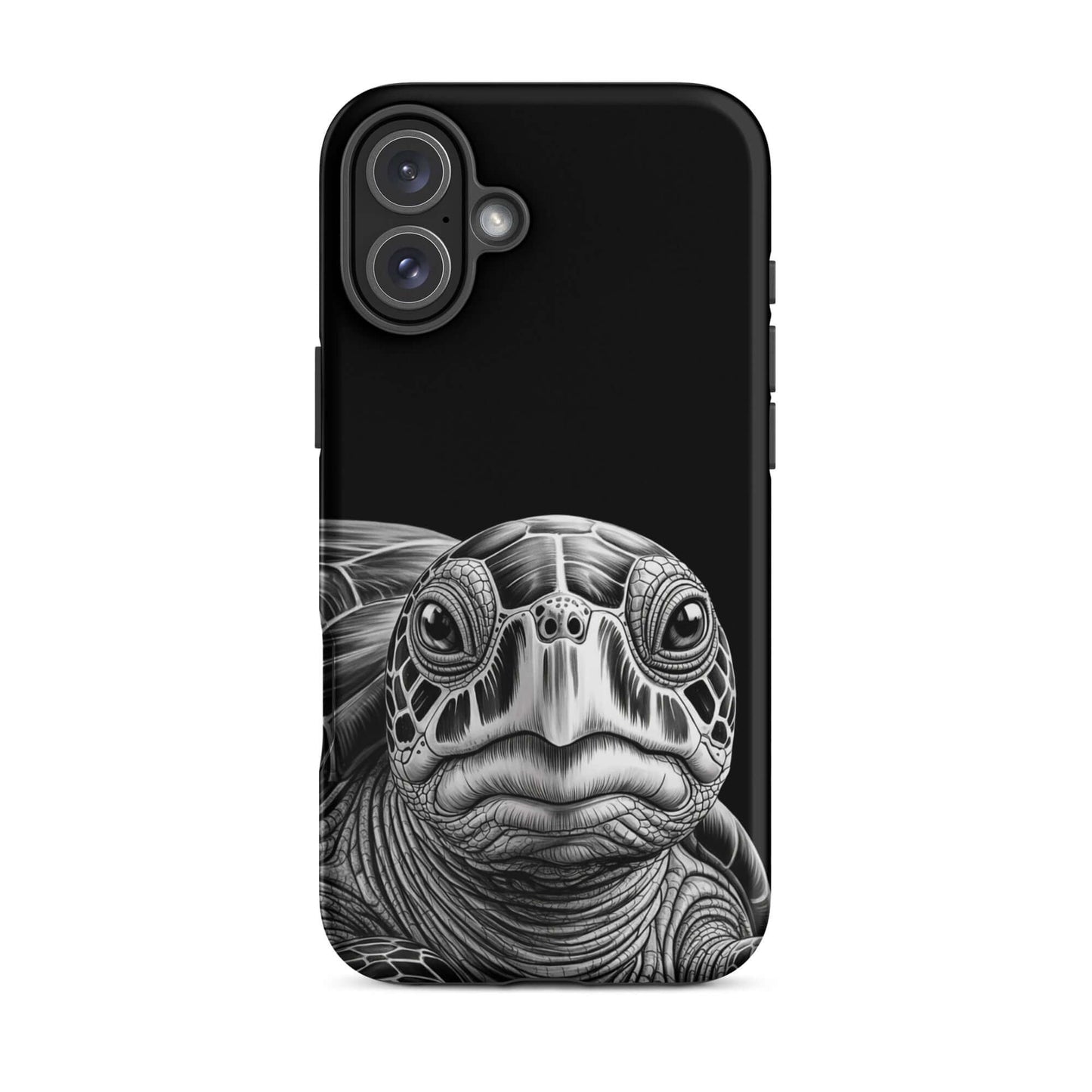 Phone Case for iPhone featuring a black-and-white sketch of an ancient sea turtle, showcasing detailed artistry and protection.