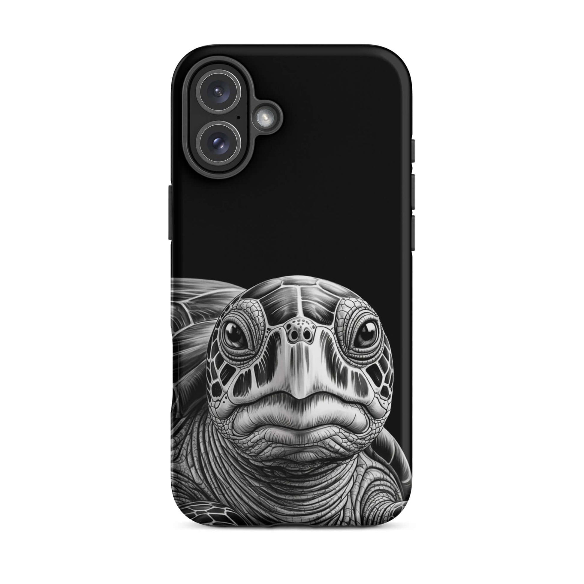 Phone Case for iPhone featuring a black-and-white sketch of an ancient sea turtle, showcasing detailed artistry and protection.