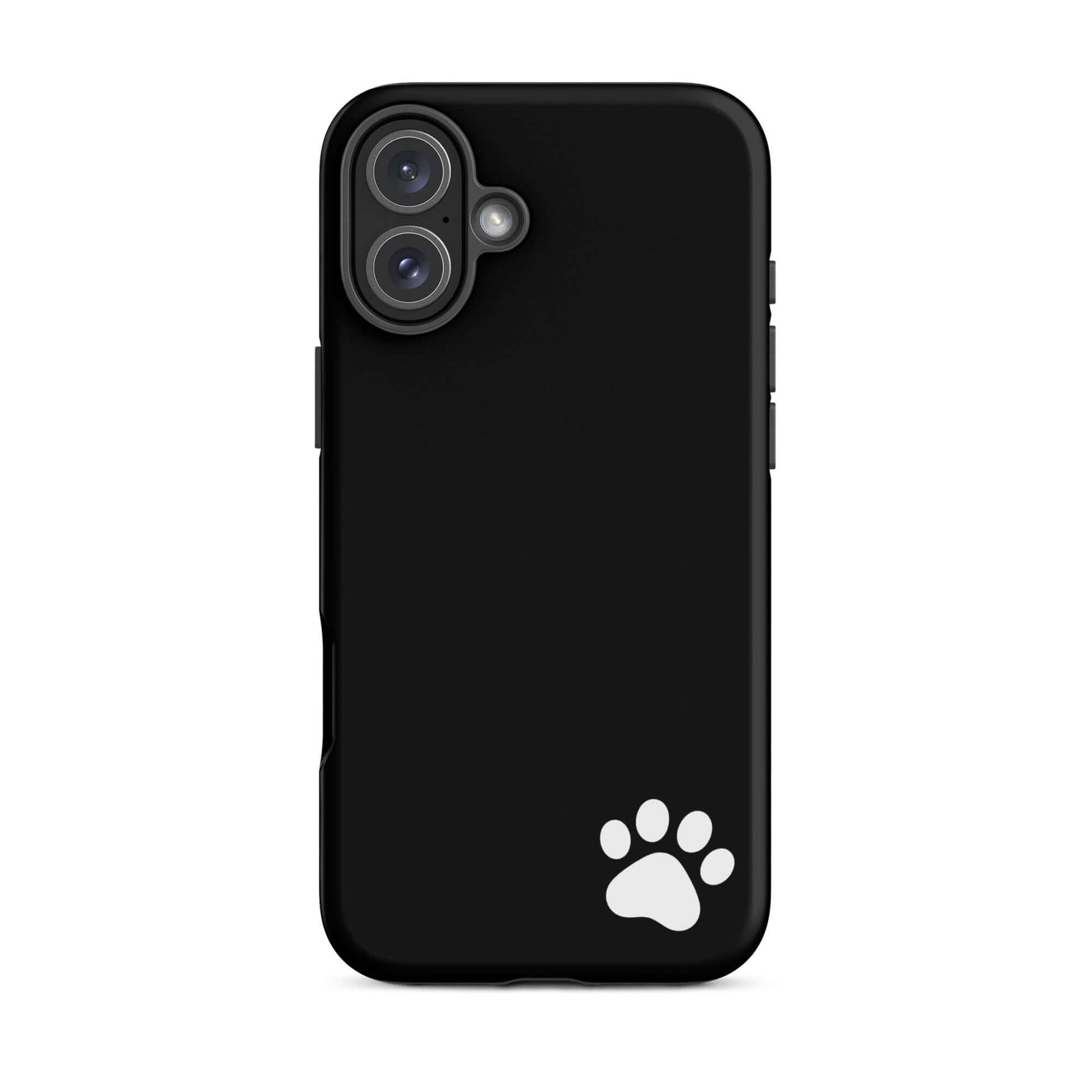 Black Phone Case for iPhone with minimalist white paw print design