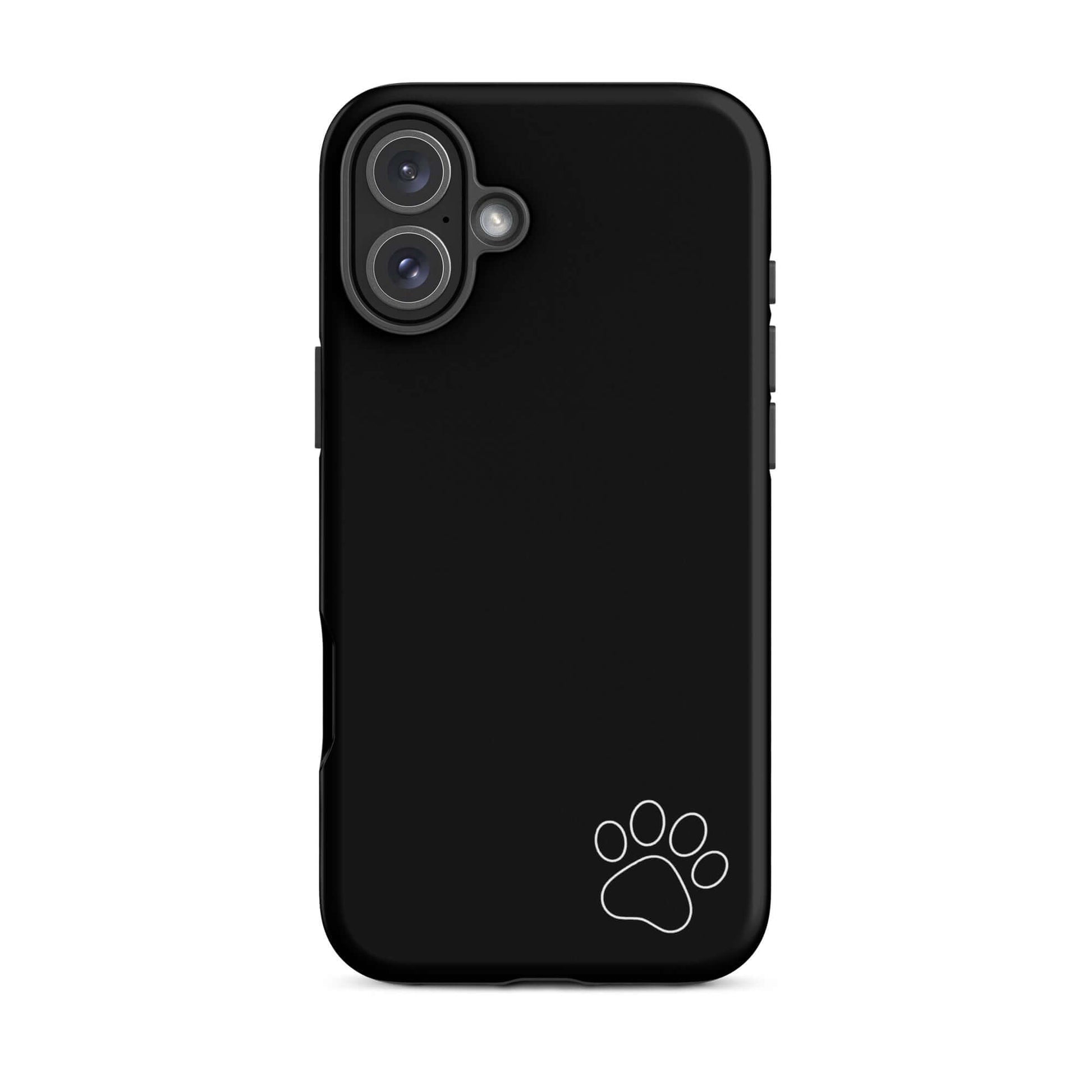 Black Phone Case for iPhone with white paw print in the corner, featuring a minimalist design for style-conscious pet lovers.