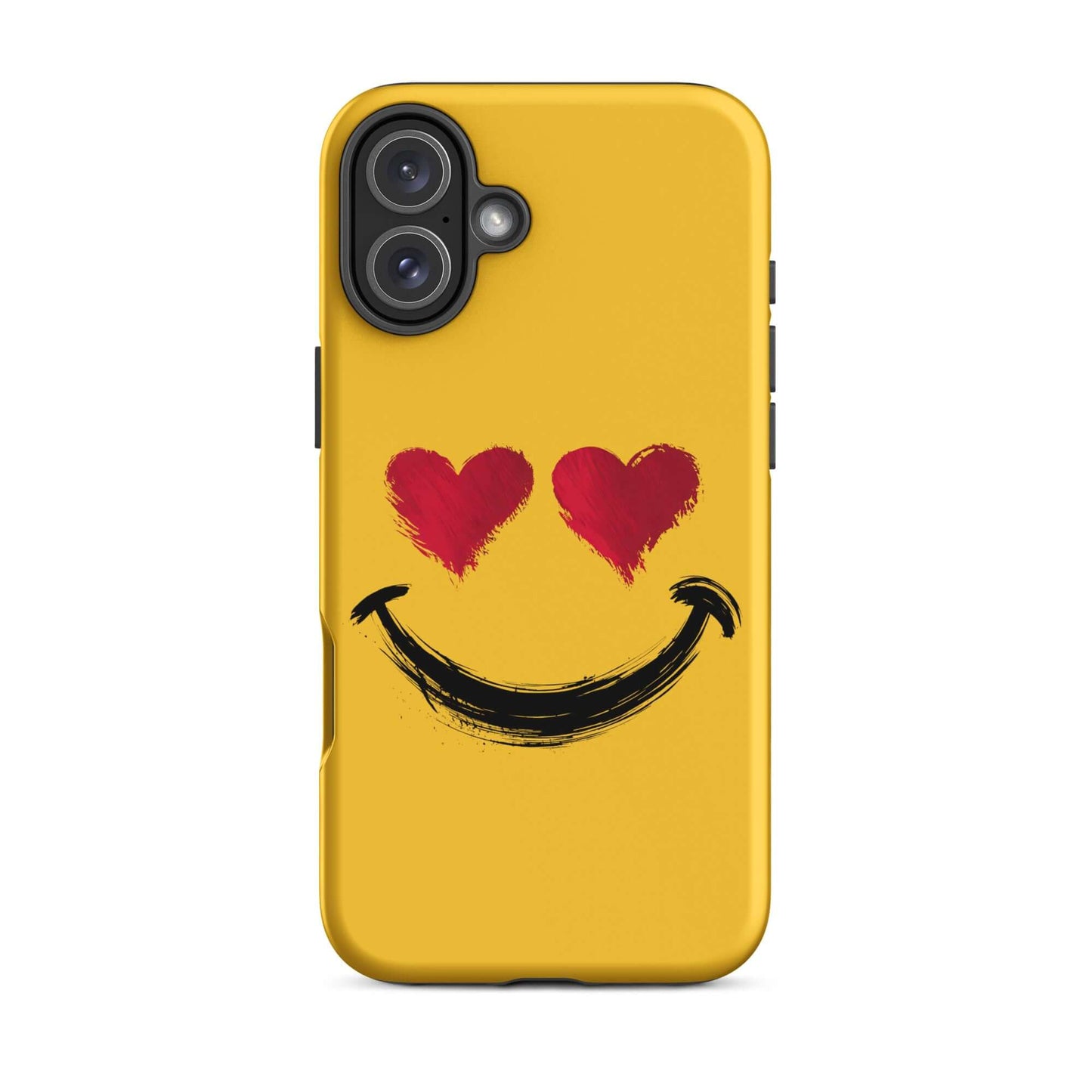 Phone Case for iPhone with heart-eyes smiley art in bold style, vibrant yellow with expressive design.